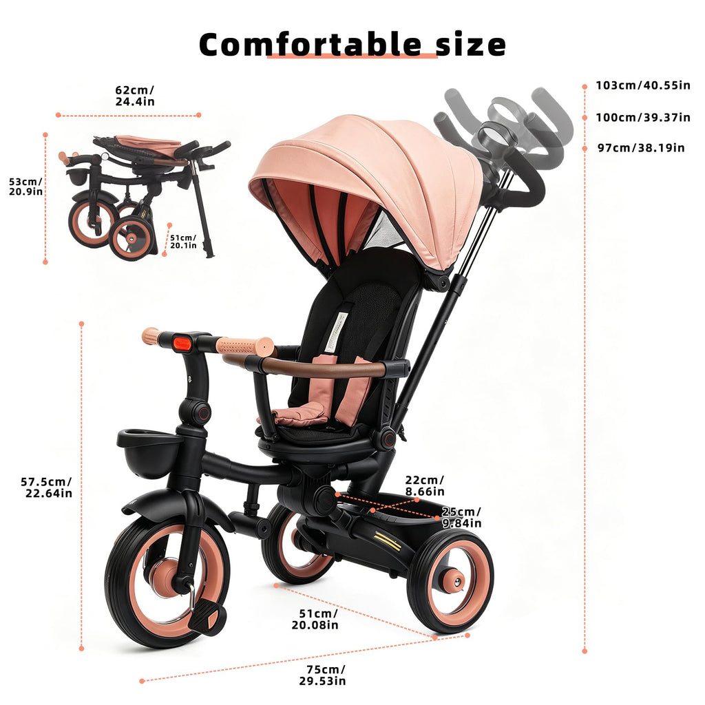 7-in-1 Tricycle Stroller with Push Handle, Rotating Seat, UV-Proof Canopy, Non-Pneumatic Wheels, Dual Brakes and Storage G168