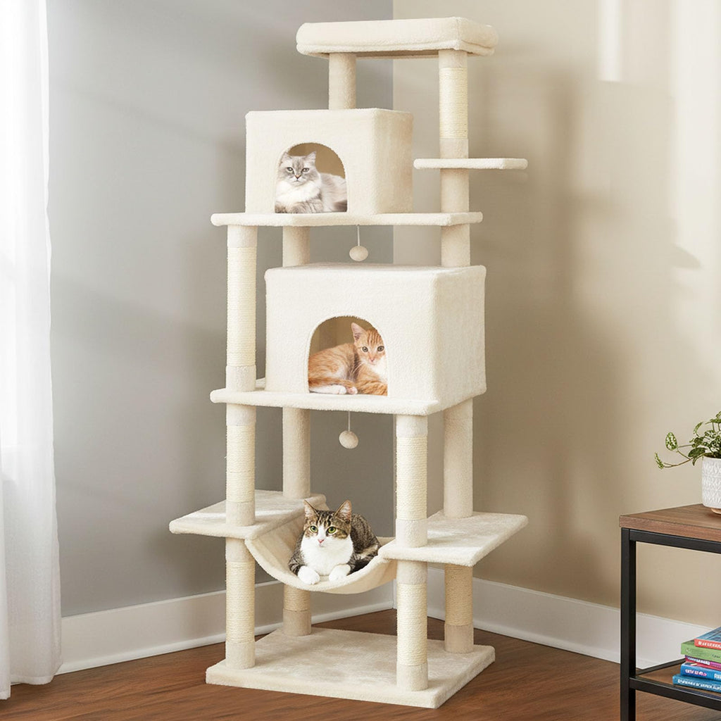 70 Inch Multi-Level Cat Tree with Sisal Scratching Posts and Condos N367157