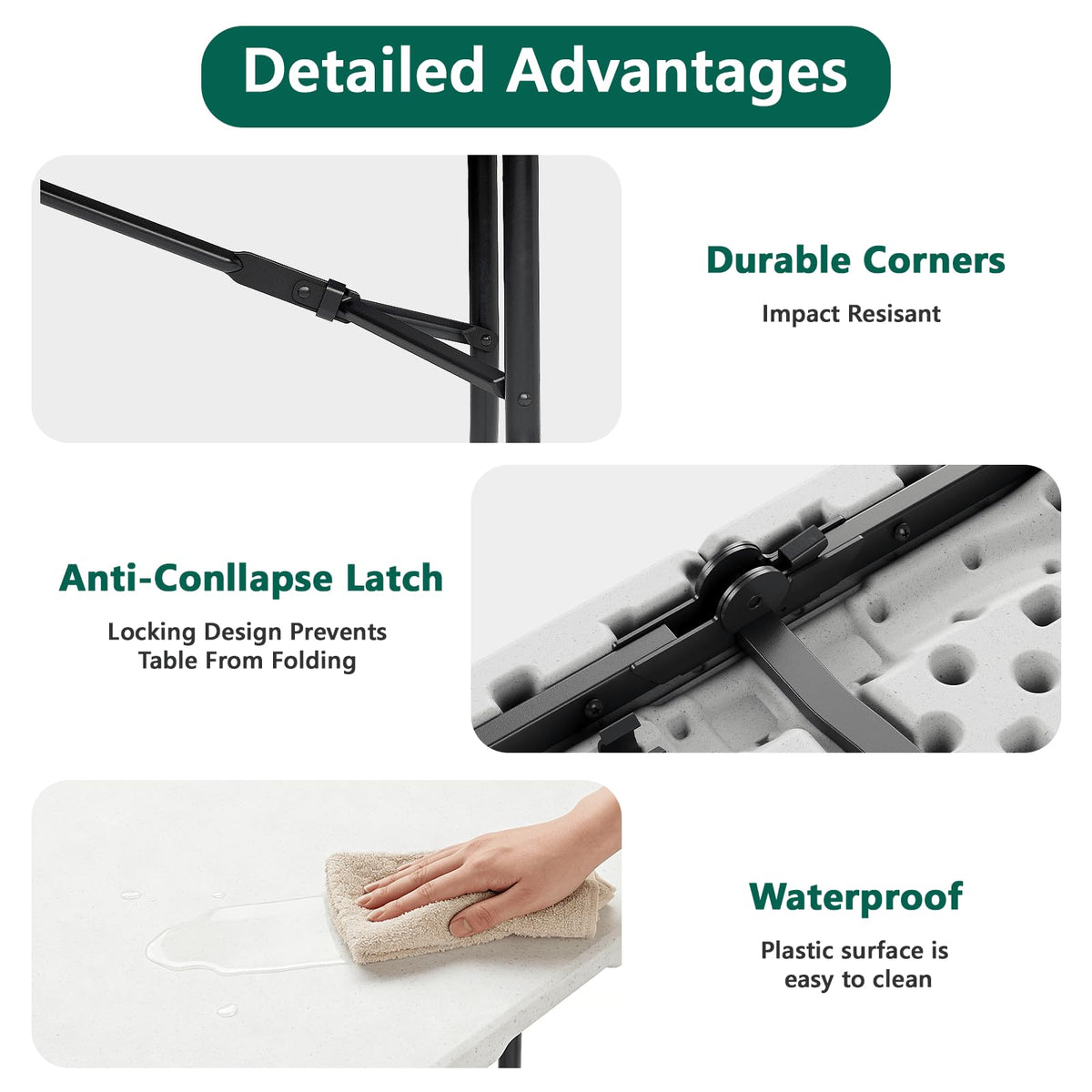 6FT White Folding Table with Steel Legs W661