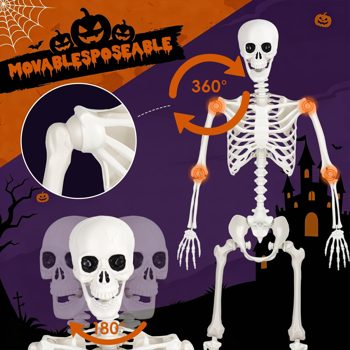 5.4FT Plastic Full Body Skeleton with Movable Joints O61428