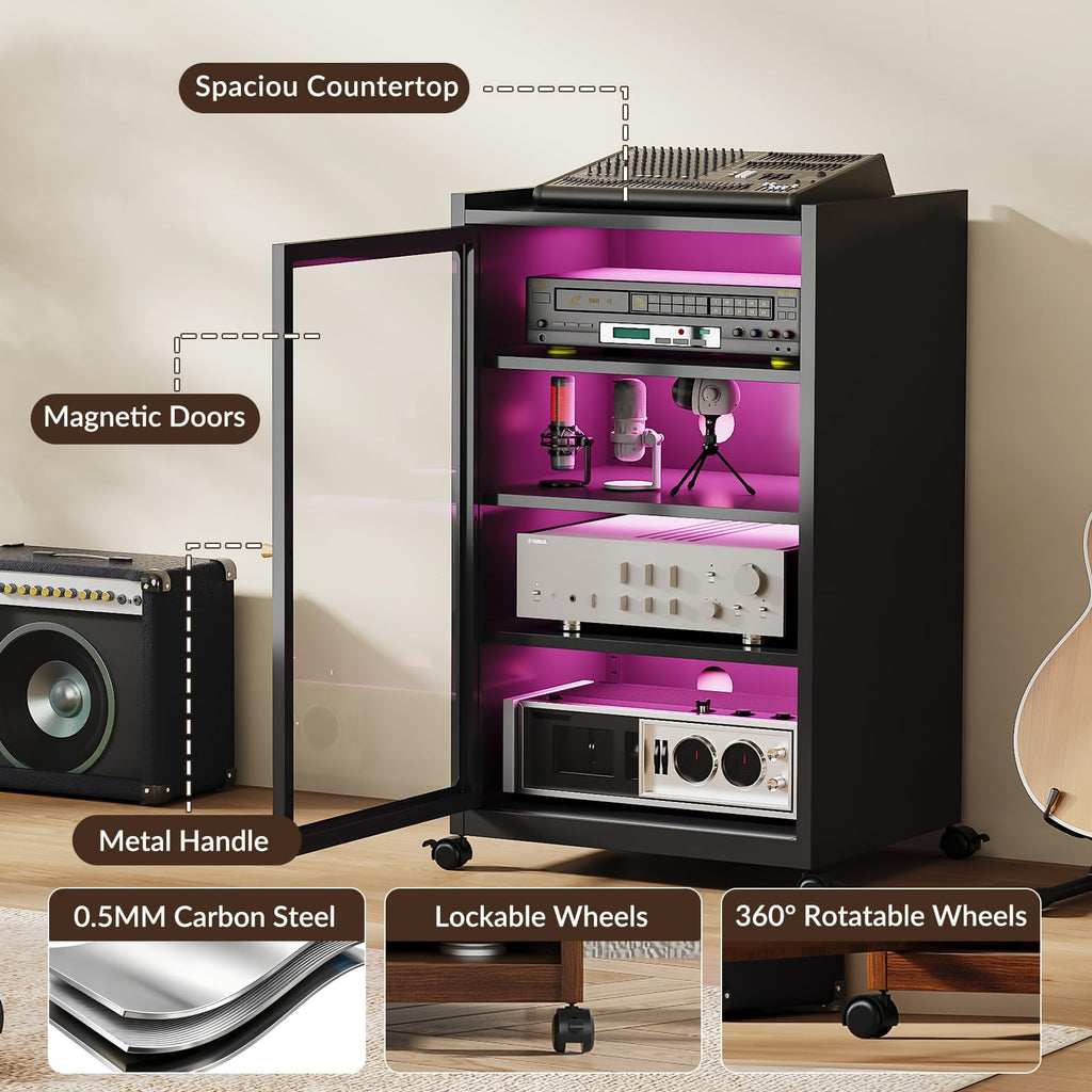 Black Media Cabinet with Glass Door D1201