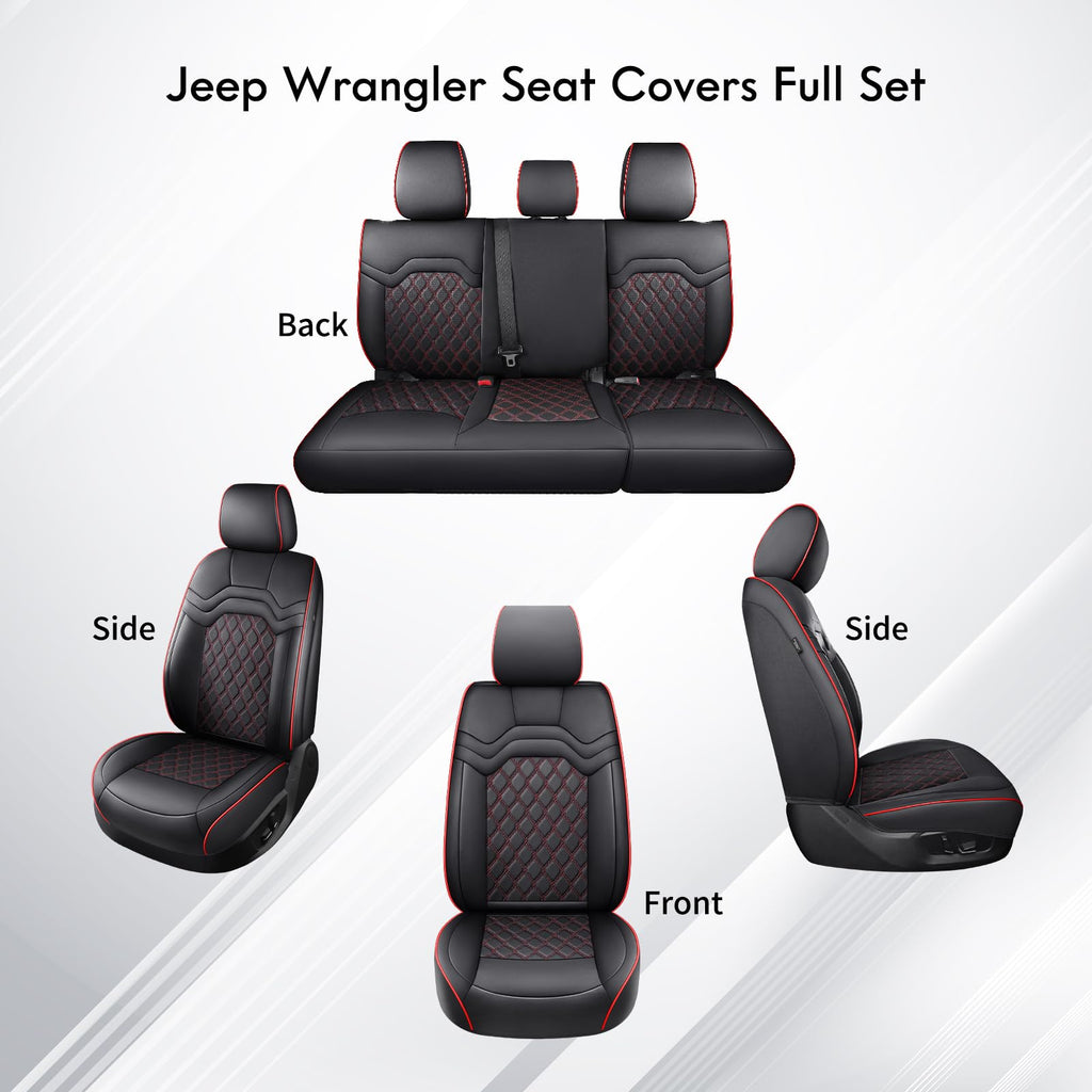 Waterproof Leather Seat Covers Full Set Black Red J462