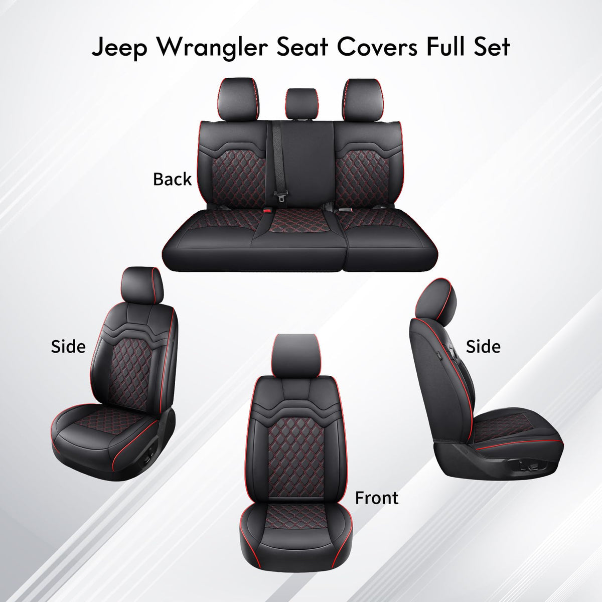 Waterproof Leather Seat Covers Full Set Black Red J462
