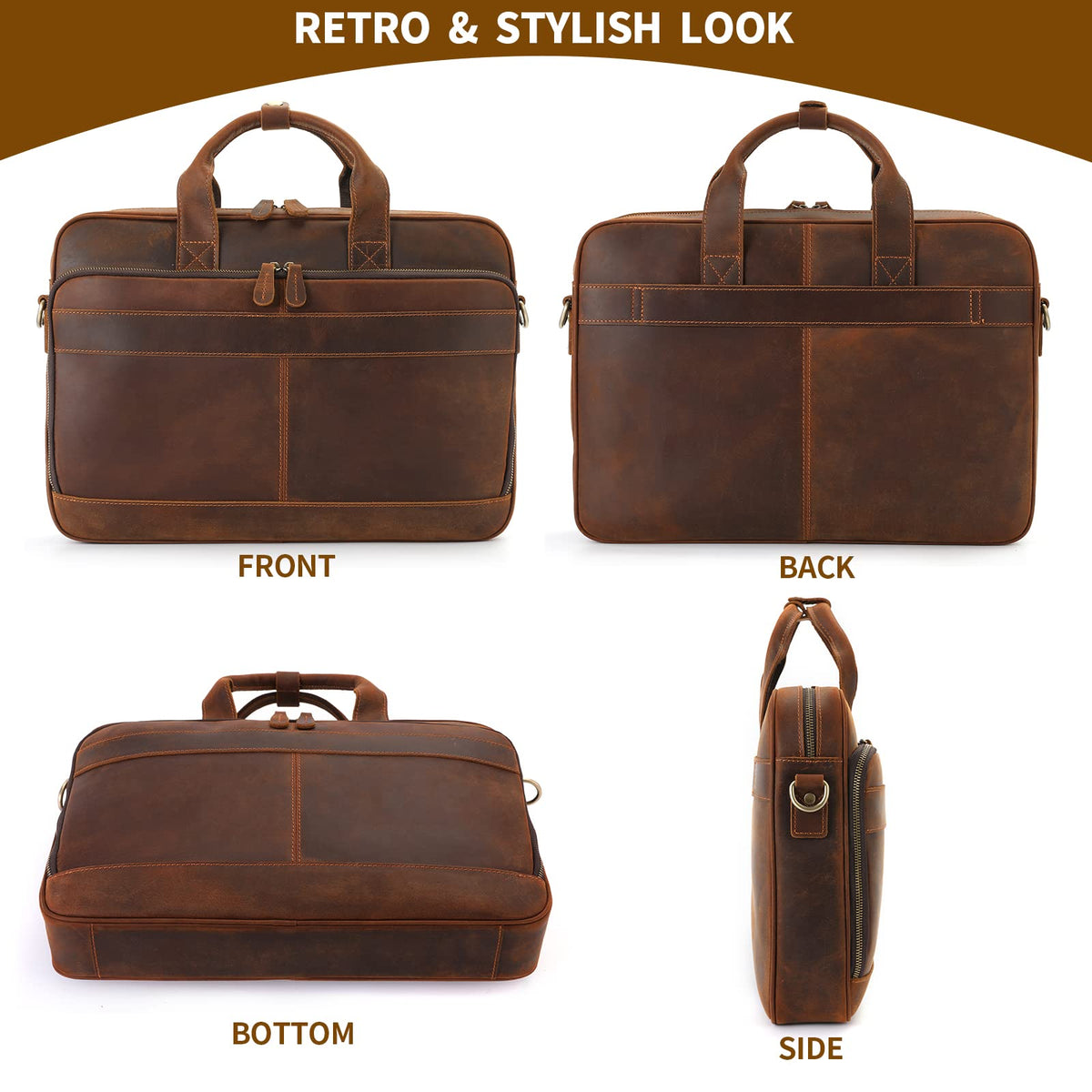 Full Grain Leather Briefcase Fits 15.6 Inch Laptop S7682