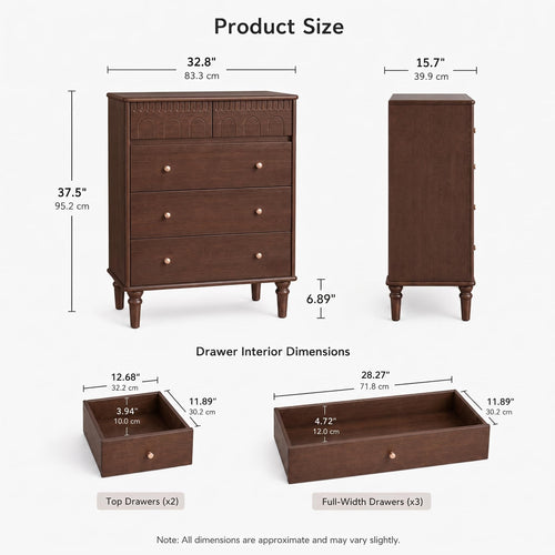 100% Solid Wood 5 Drawers Nightstand I498251