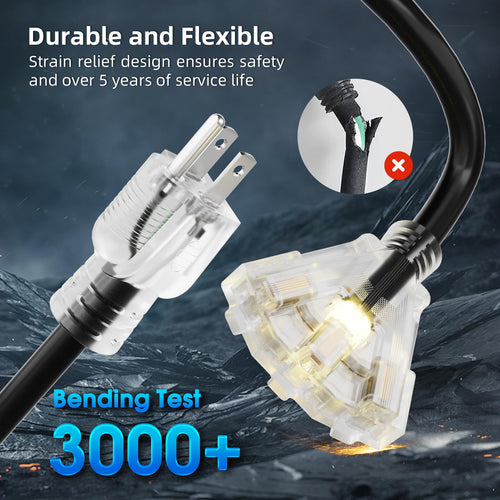 100 FT 12 Gauge Black Extension Cord with 3 Outlet I816516
