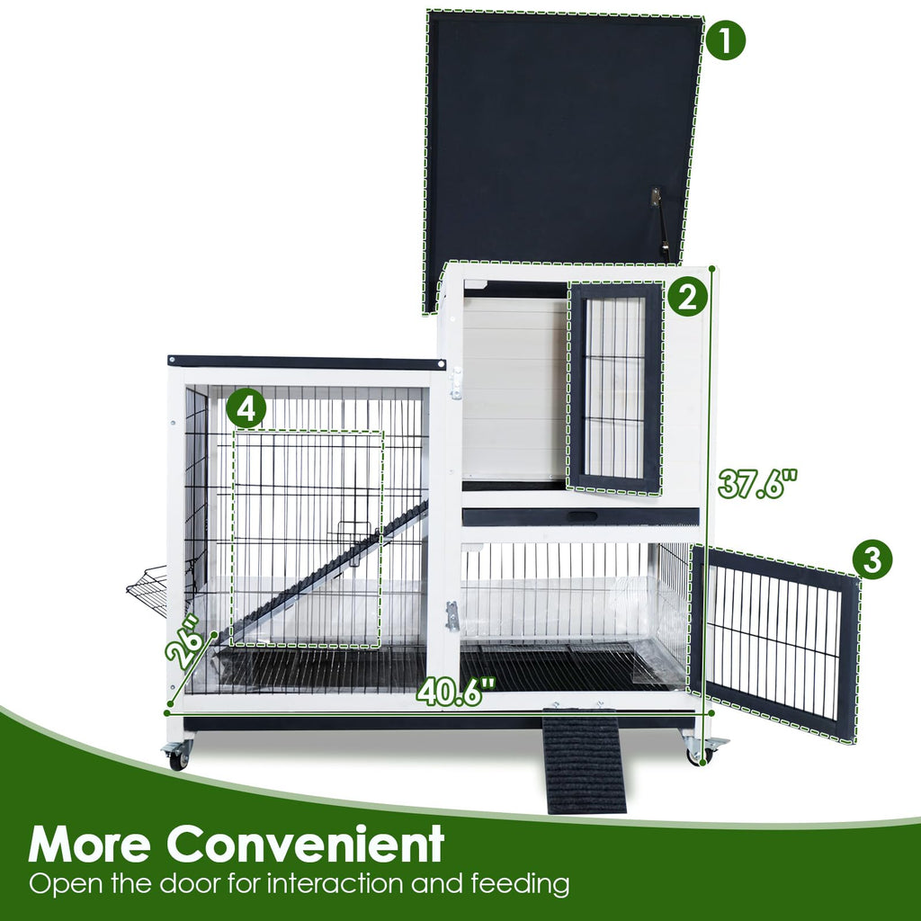 White Indoor Outdoor Rabbit Hutch with Tray R603