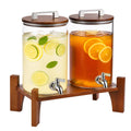2 Pack 1 Gallon Glass Drink Dispensers with Acacia Wood Stand A4672