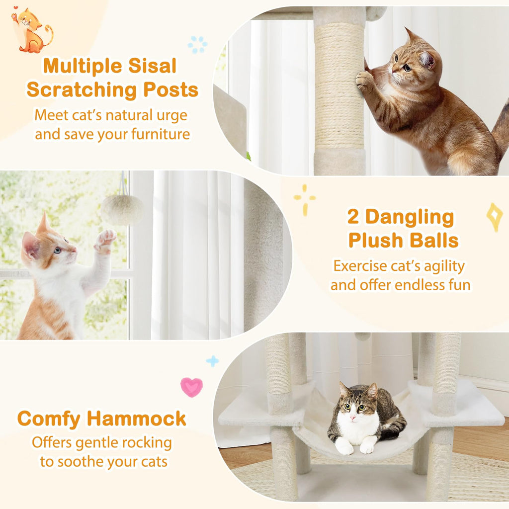 70 Inch Multi-Level Cat Tree with Sisal Scratching Posts and Condos N367157