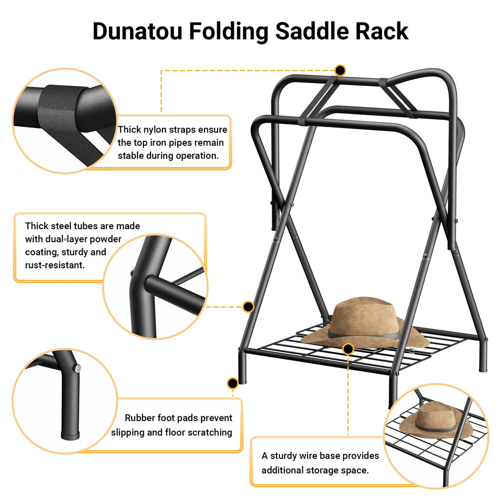 Foldable Saddle Rack with Storage Shelf, Black C31059