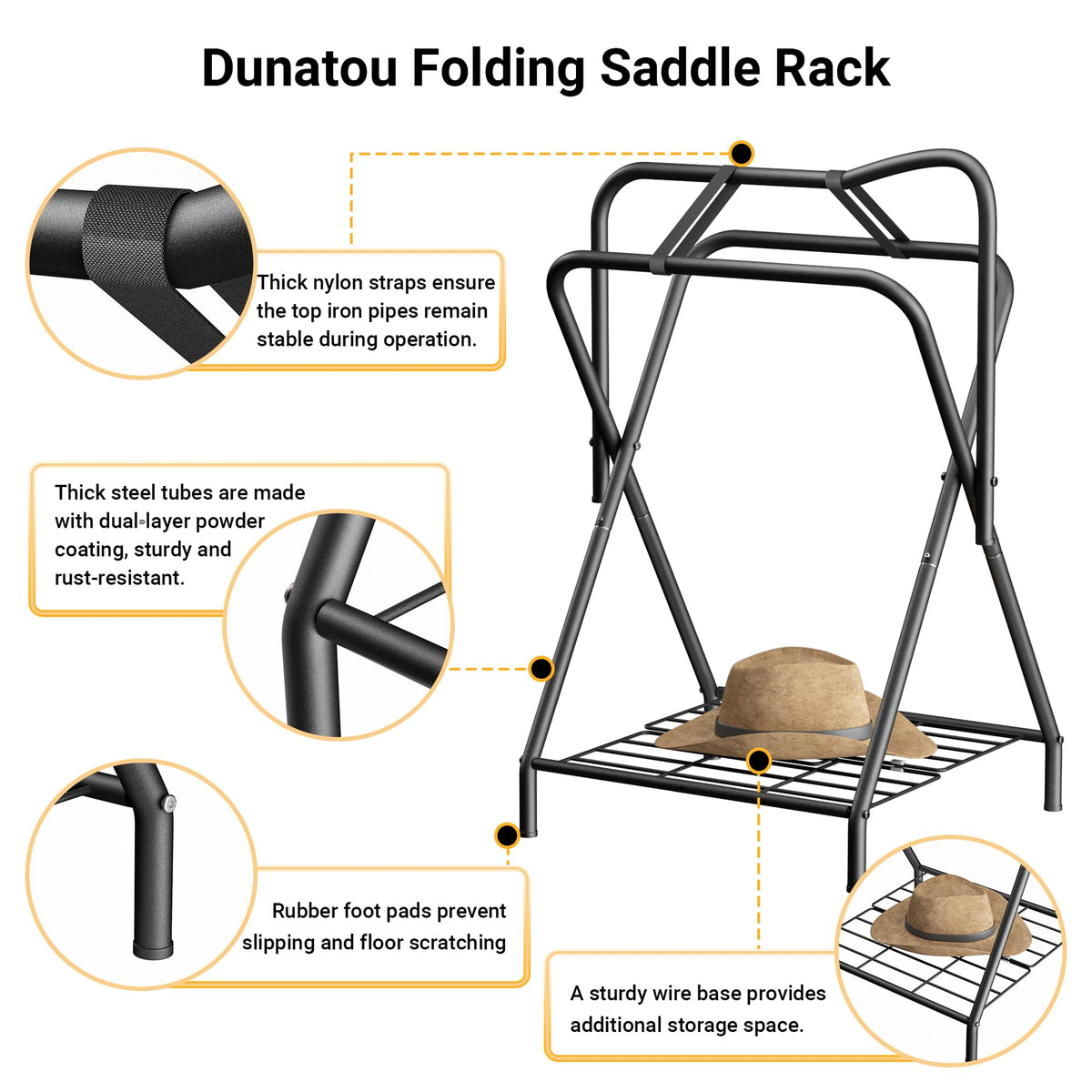 Foldable Saddle Rack with Storage Shelf, Black C31059