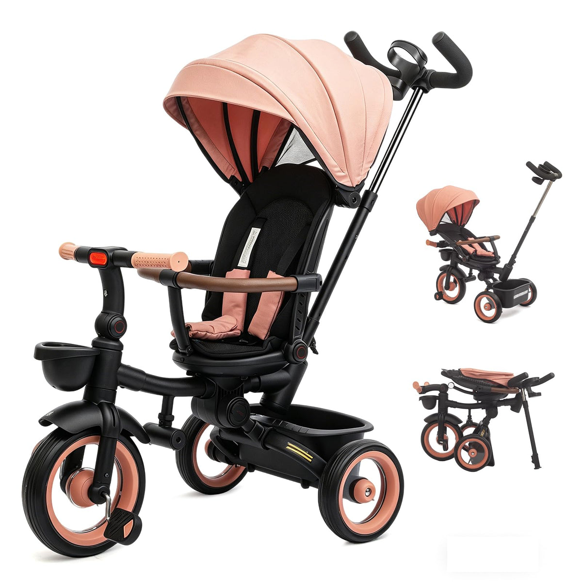 7-in-1 Tricycle Stroller with Push Handle, Rotating Seat, UV-Proof Canopy, Non-Pneumatic Wheels, Dual Brakes and Storage G168