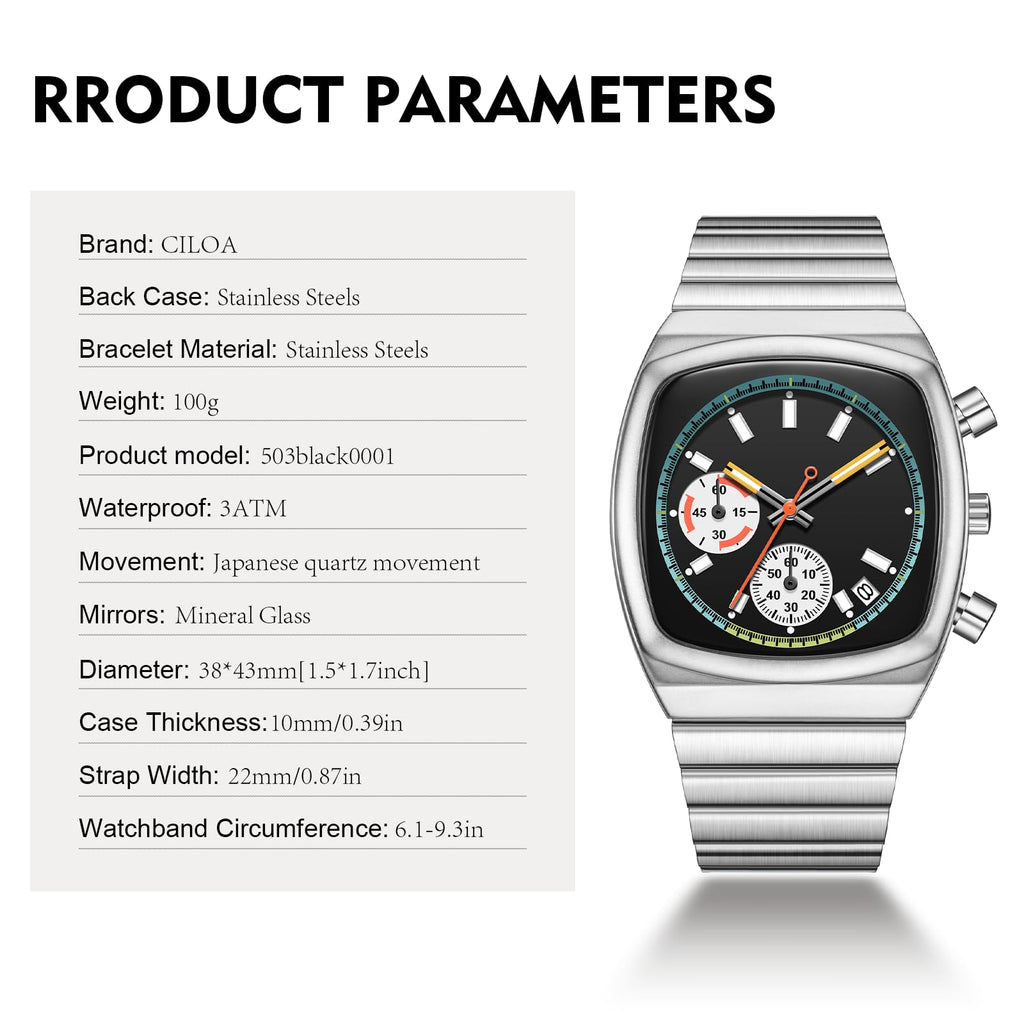 Mens Chronograph Stainless Steel Waterproof Analog Wristwatch T602622