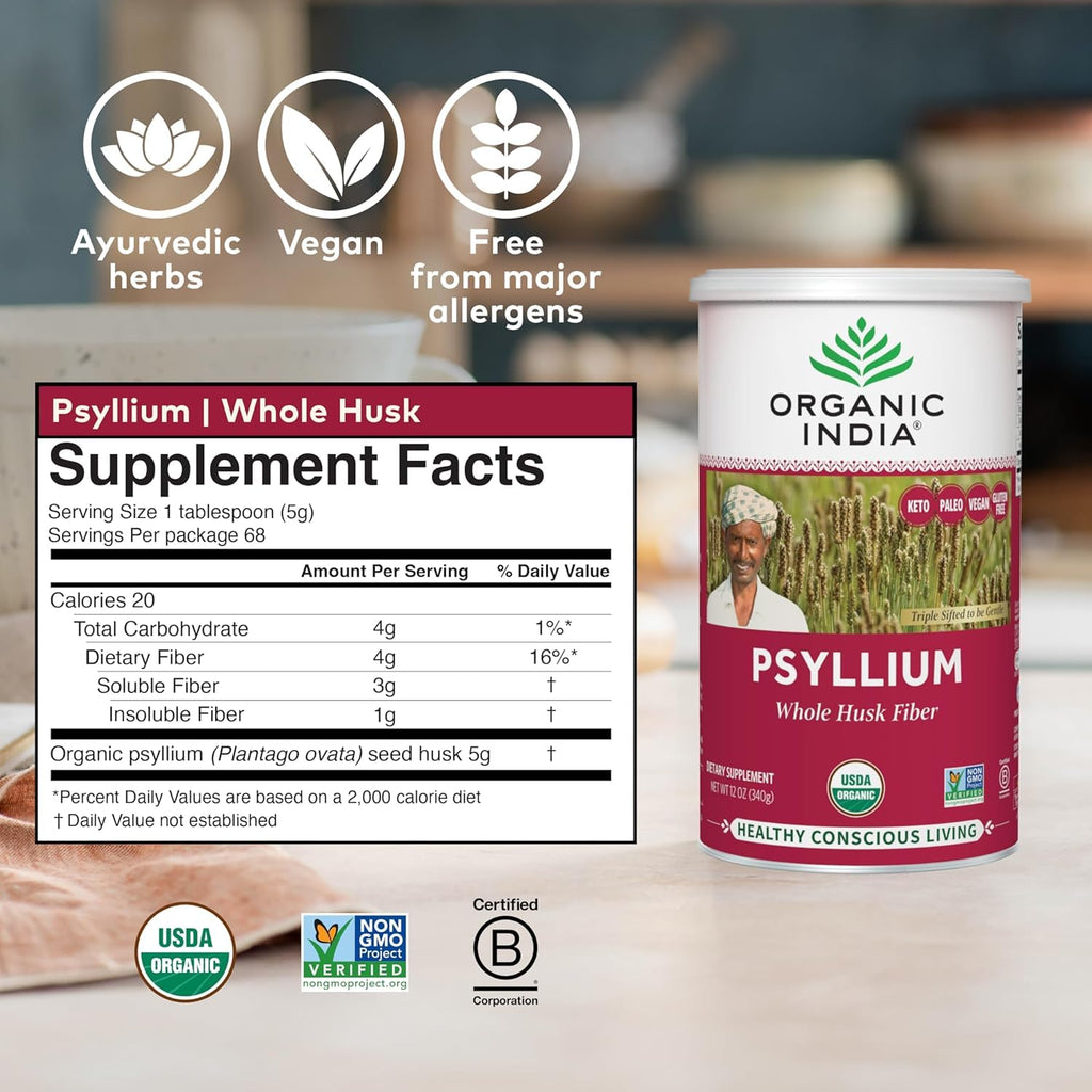 Whole Psyllium Husk Powder Organic Vegan 12 oz Z167