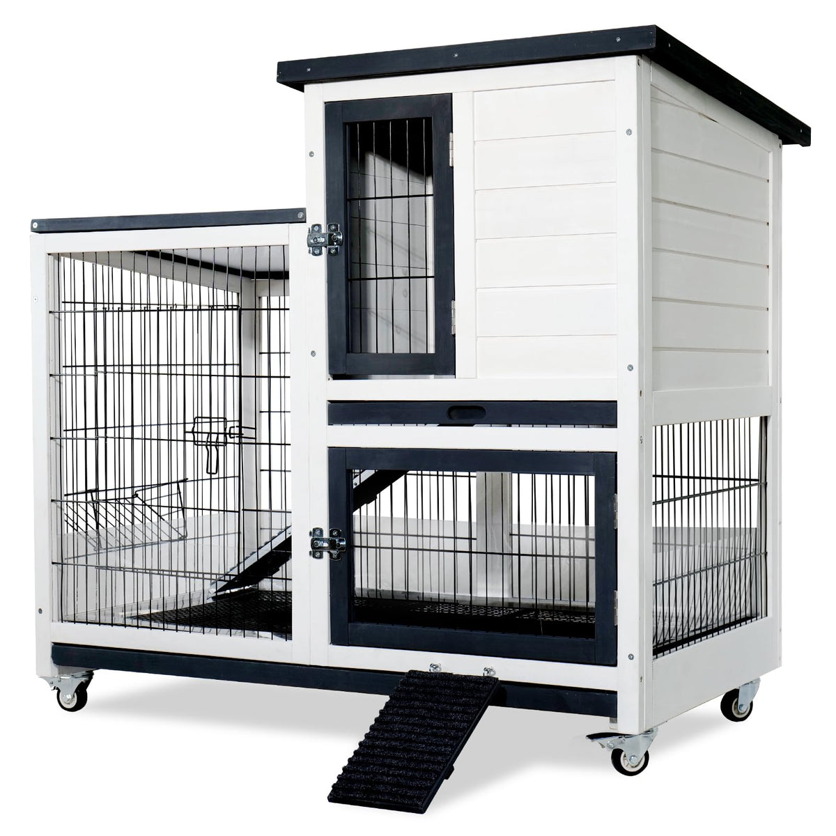 White Indoor Outdoor Rabbit Hutch with Tray R603