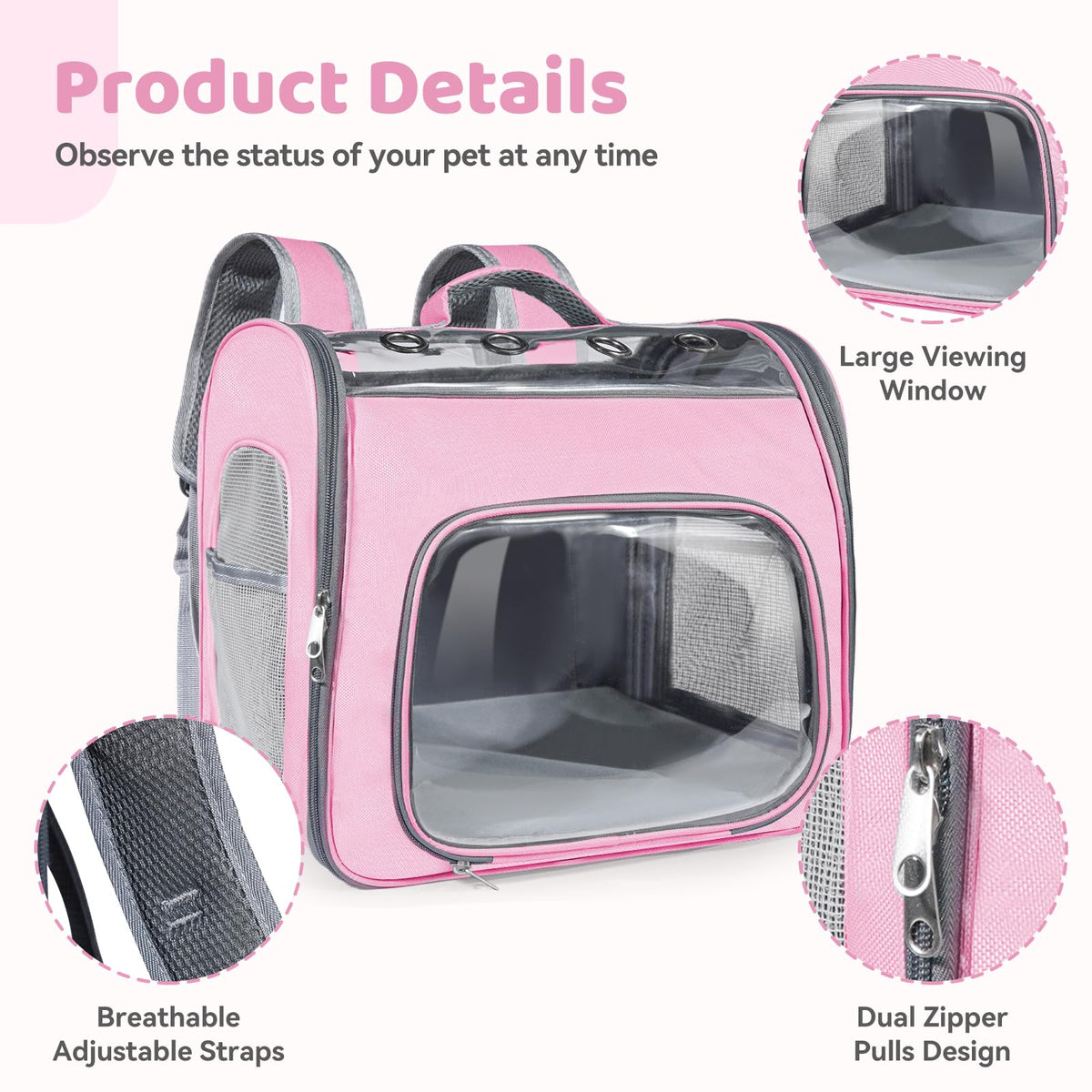 Airline Approved Cat Soft-Sided Carrier Backpack Up to 12 lbs Pink F23185