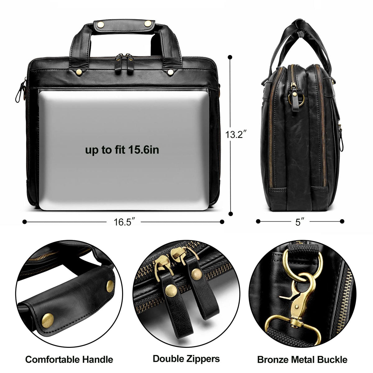 Black Leather 15.6 Inch Laptop Messenger Bag B204139