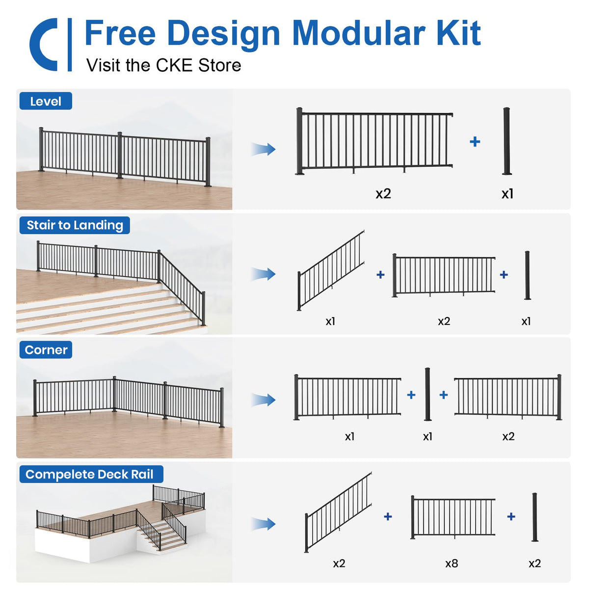 1 Pack 36 in. H x 6 ft. W Aluminum Stair Railing Kit with Post H248528
