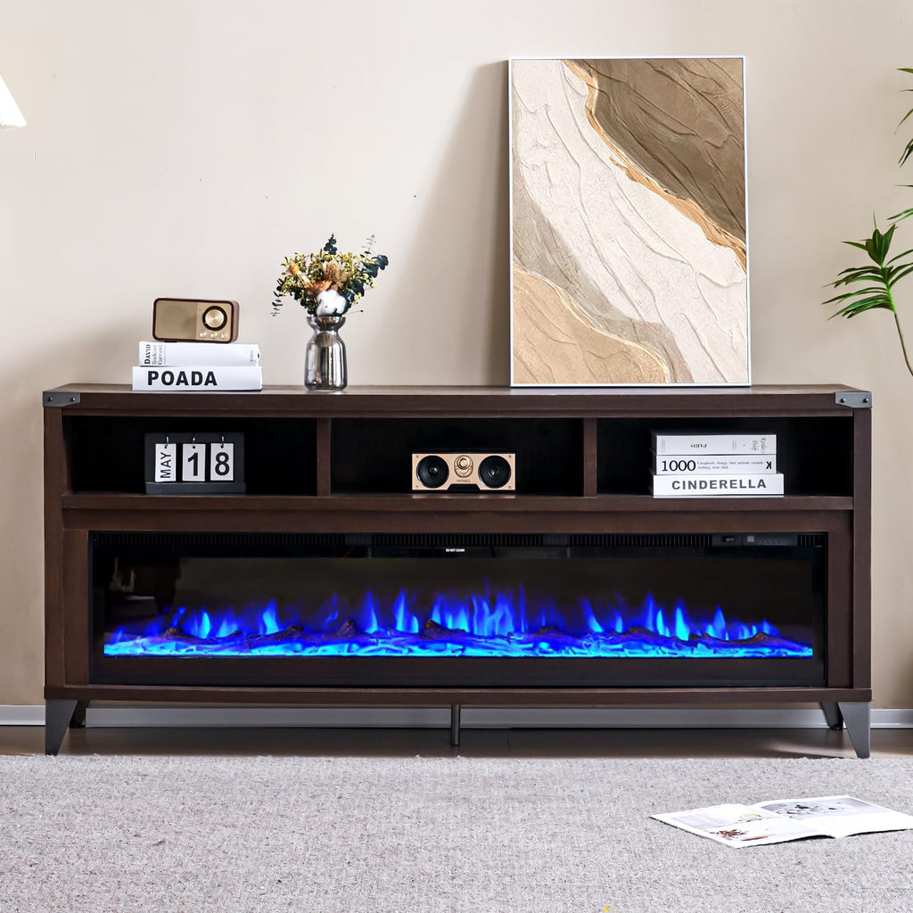 65" Fireplace TV Stand with 60" Glass Electric Fireplace X137