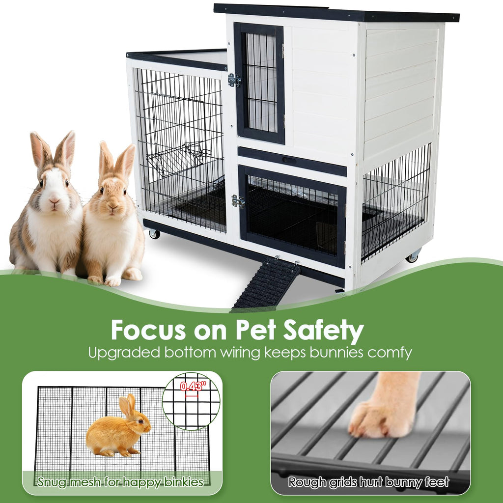 White Indoor Outdoor Rabbit Hutch with Tray R603