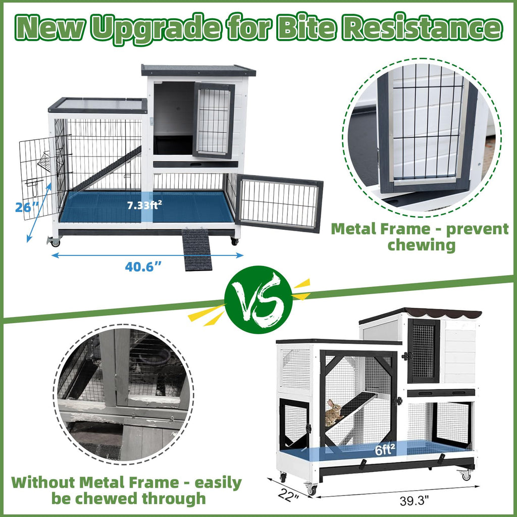 White Indoor Outdoor Rabbit Hutch with Tray R603