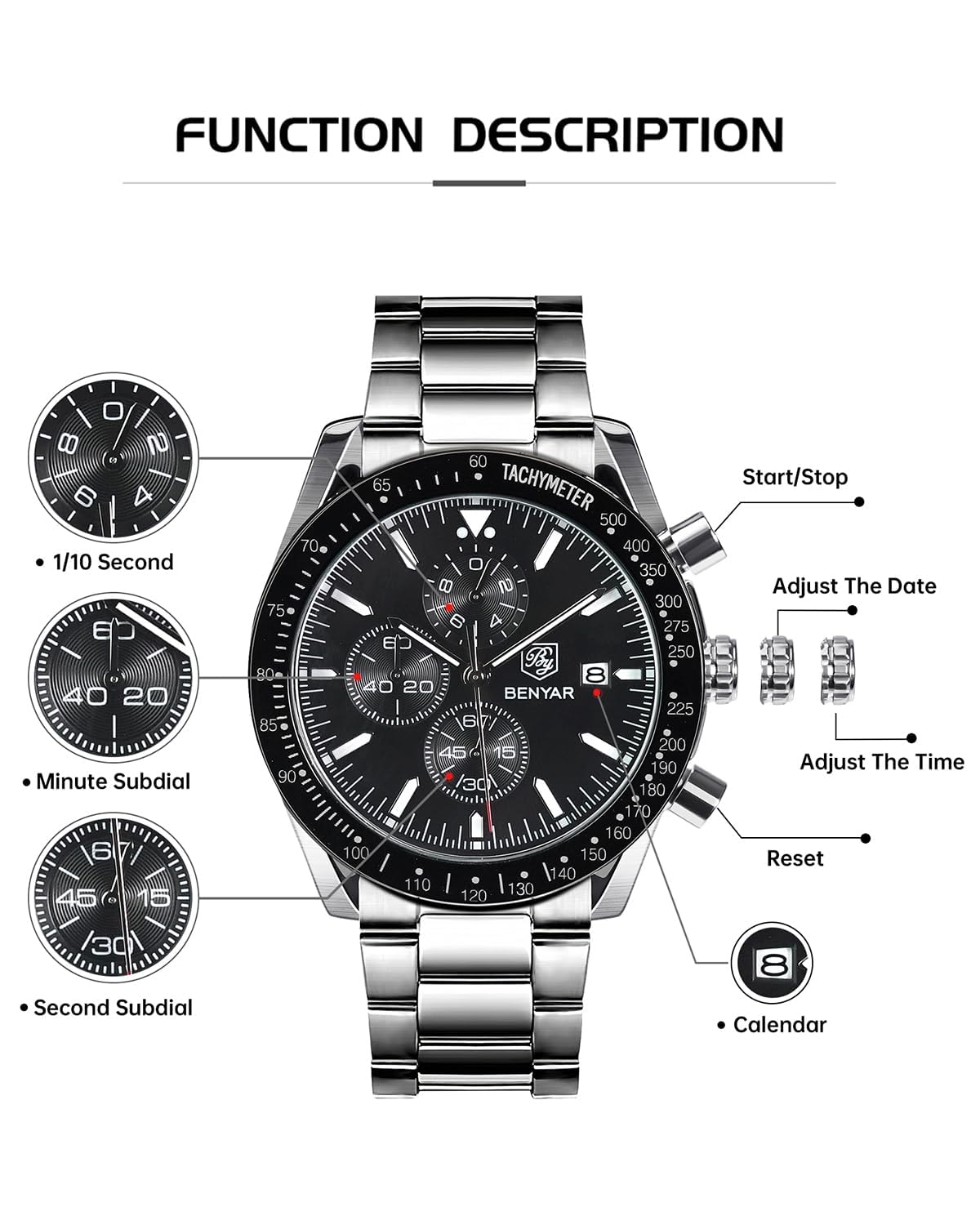Analog Quartz Chronograph Waterproof Luminous Silicone Strap Watch O90308