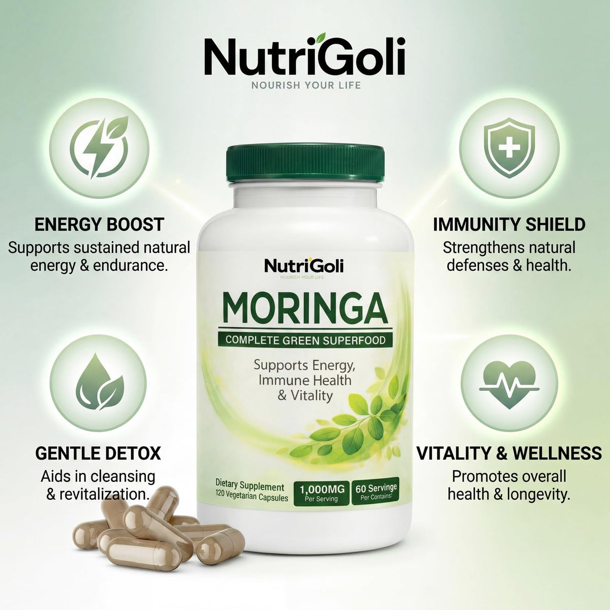 Moringa Capsules 1000mg 120 Vegetarian Capsules F859182