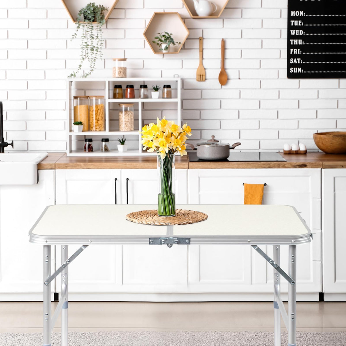Aluminum Folding Table, Portable and Adjustable Rectangle Table, White (3FT) J81705