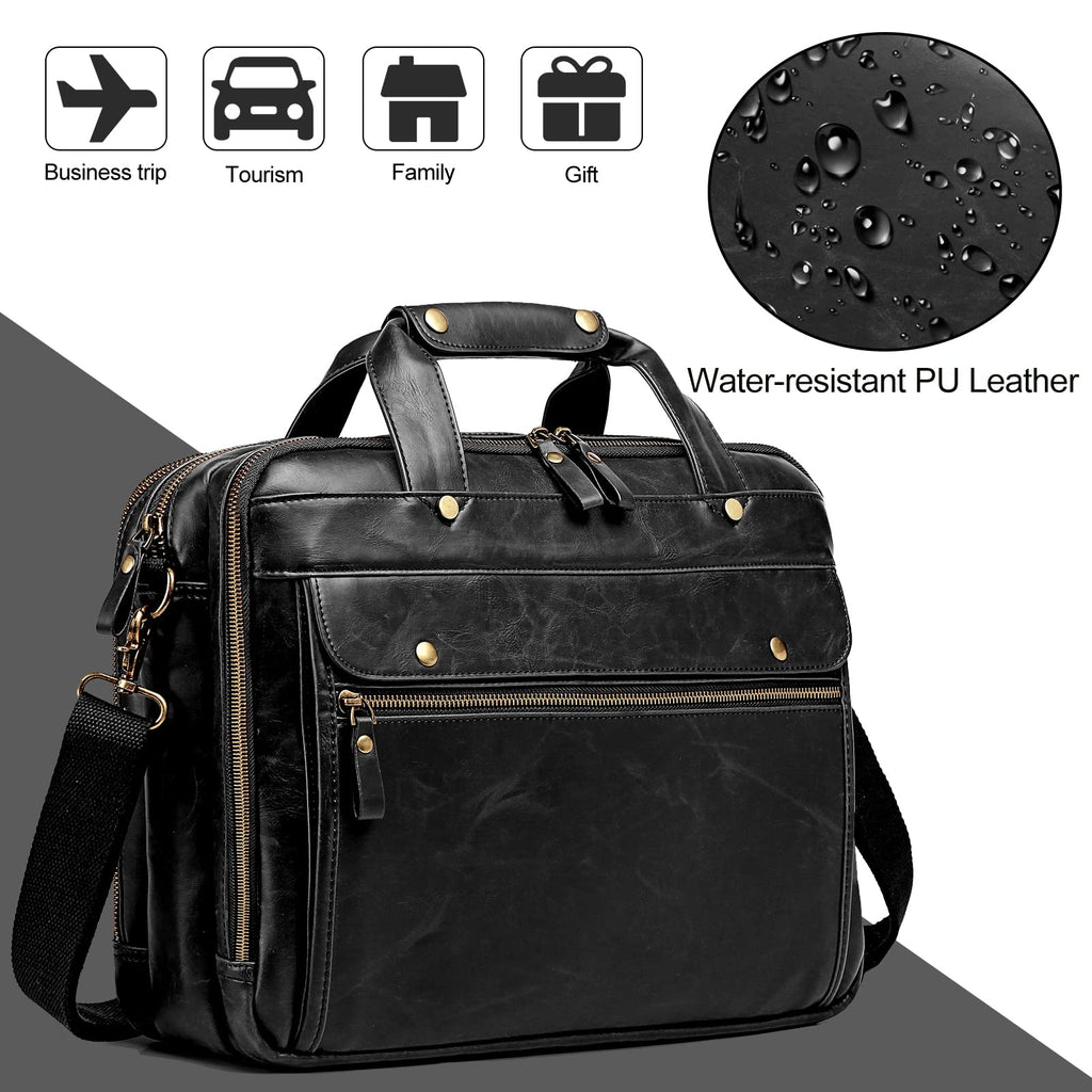 Black Leather 15.6 Inch Laptop Messenger Bag B204139