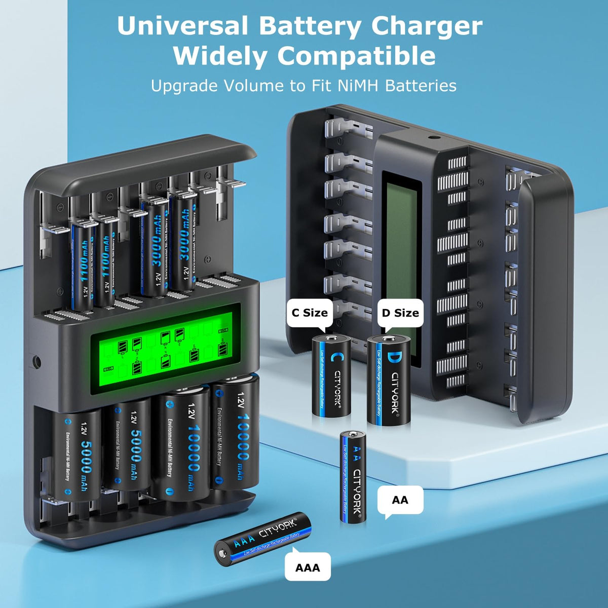 16 Bay Rechargeable Battery Charger with LCD Display P909286