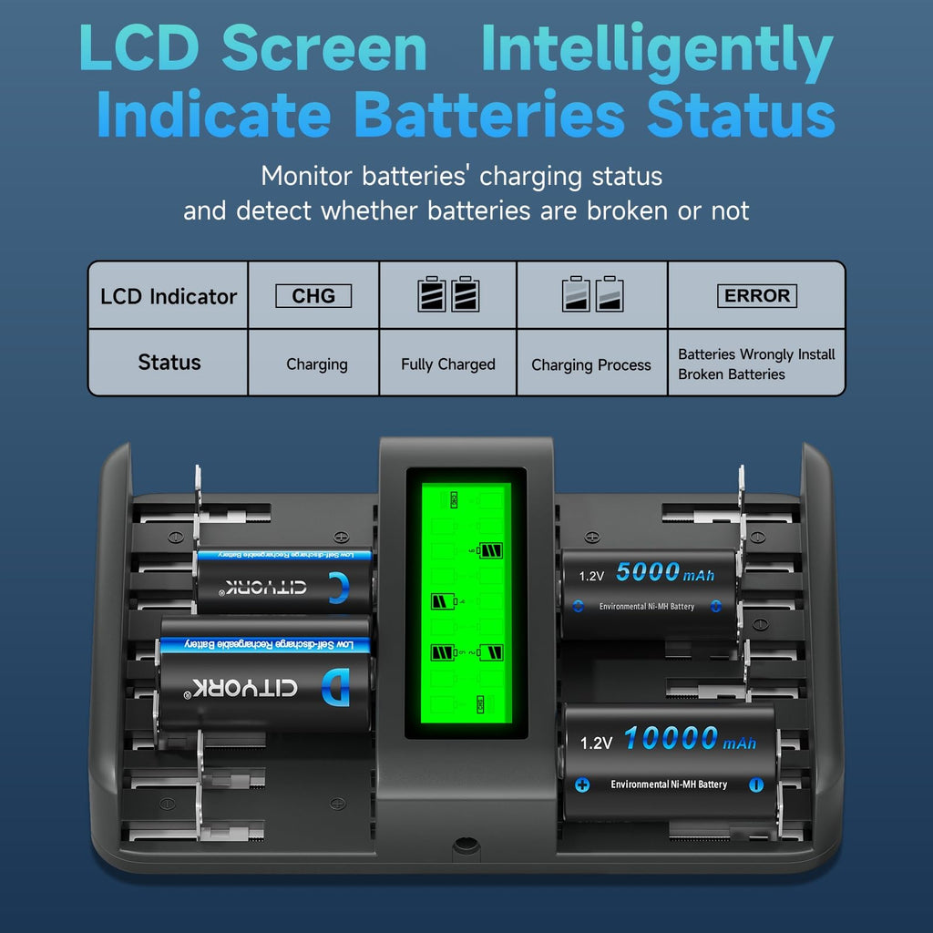 16 Bay Rechargeable Battery Charger with LCD Display P909286