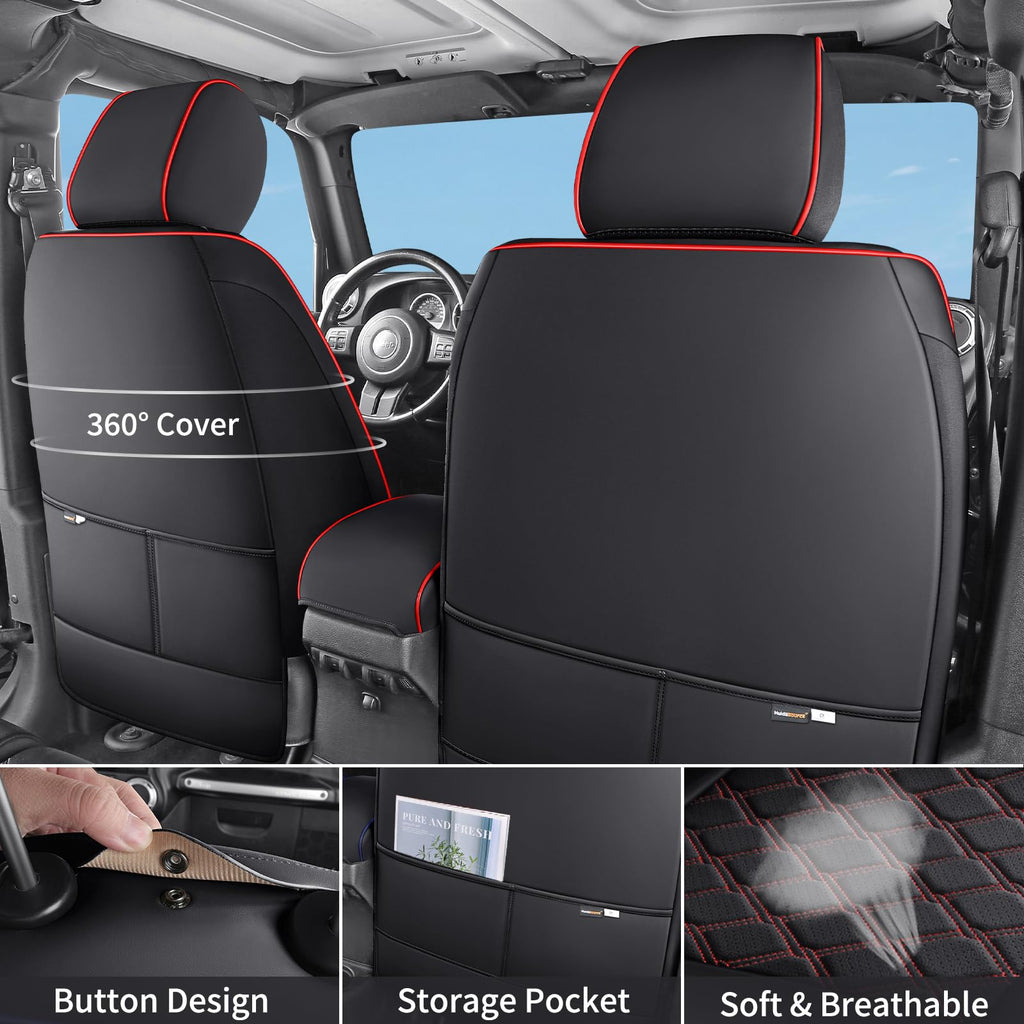Waterproof Leather Seat Covers Full Set Black Red J462