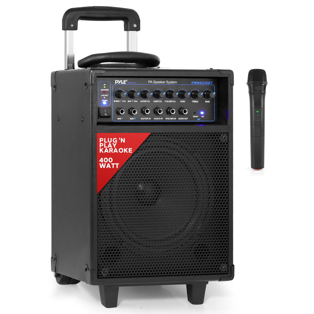 Wireless Portable PA System 400W Bluetooth Compatible Rechargeable Battery Powered Speaker Microphone Set C55546