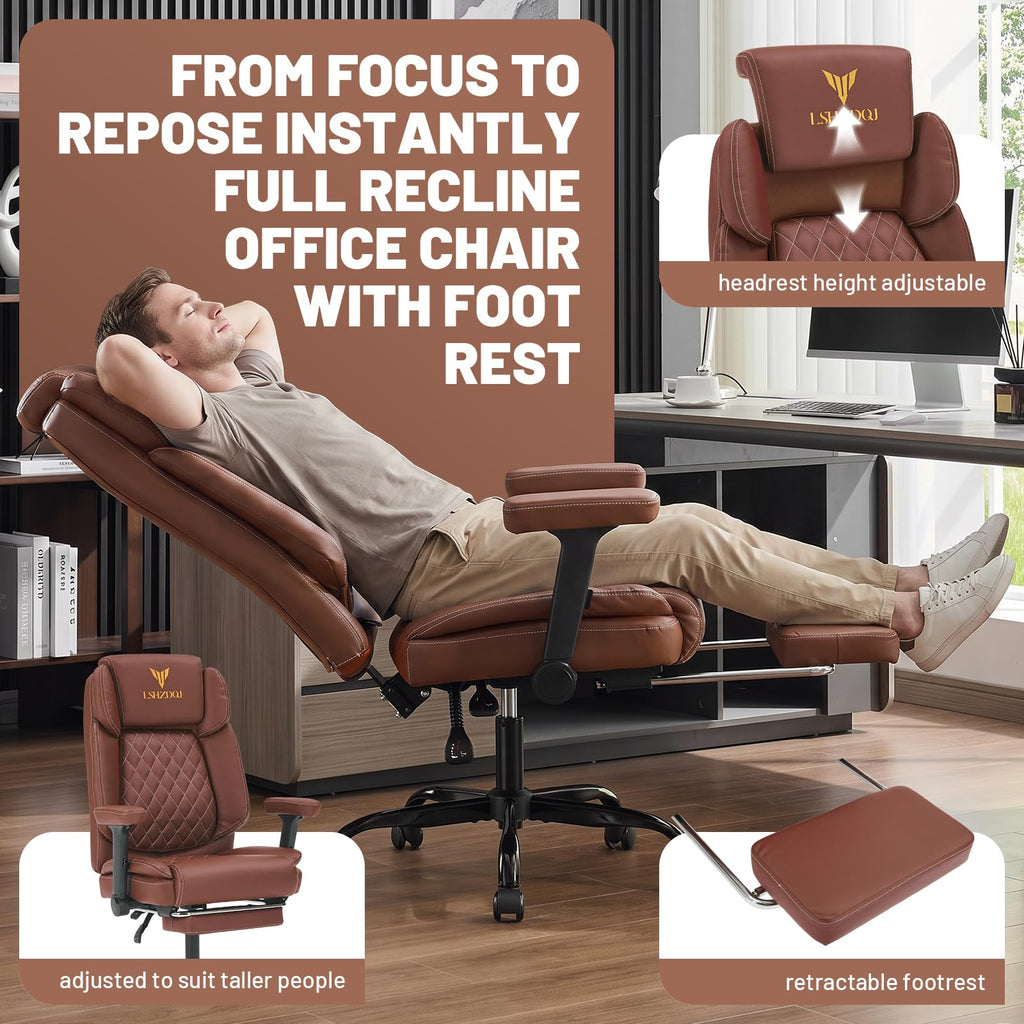 Big Tall Office Chair with Footrest Brown C8548
