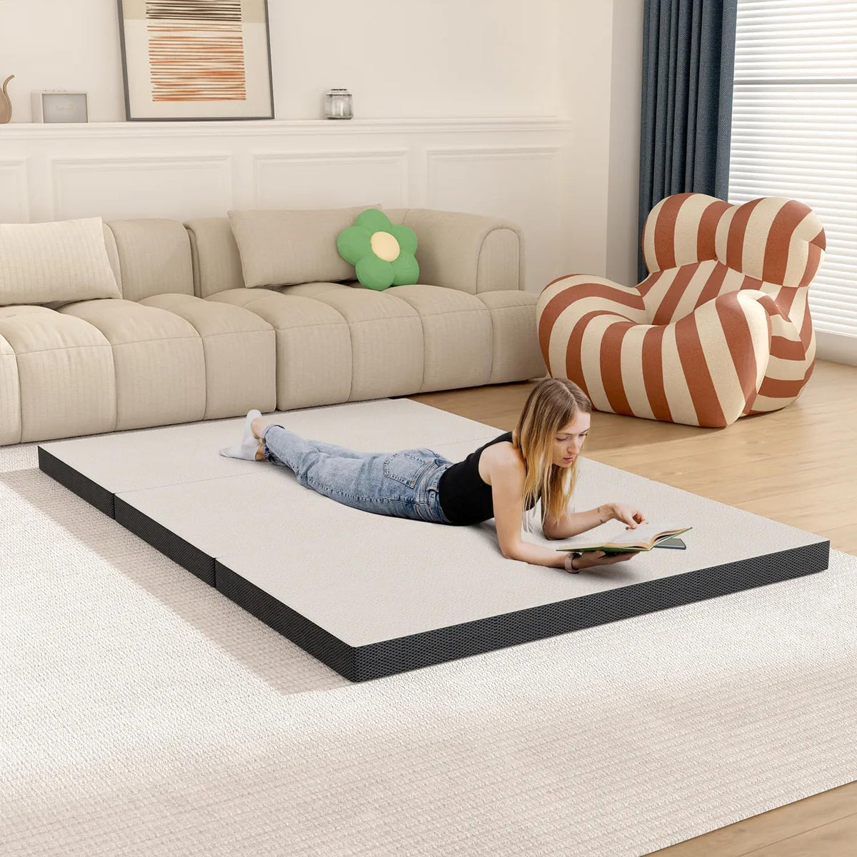 3 Inch Queen Size Tri-Fold Memory Foam Mattress Topper E864826
