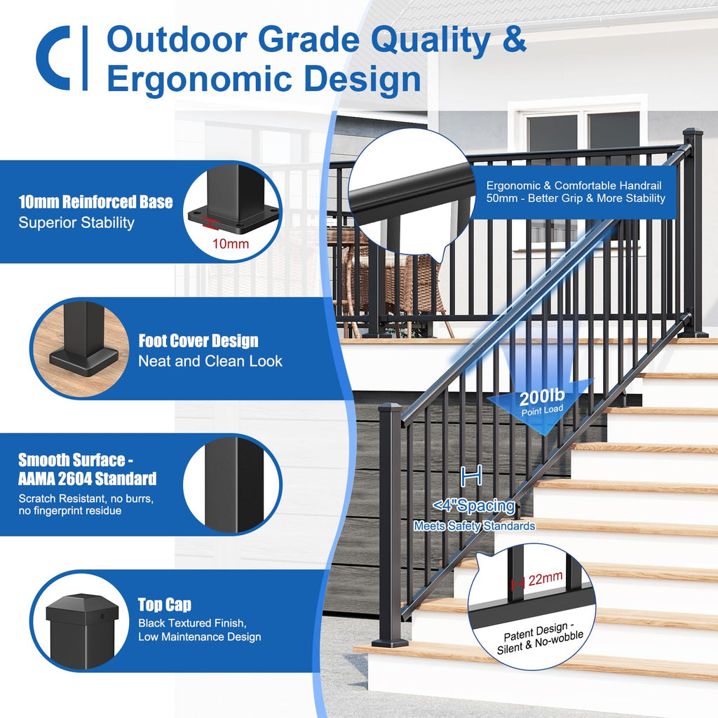 1 Pack 36 in. H x 6 ft. W Aluminum Stair Railing Kit with Post H248528