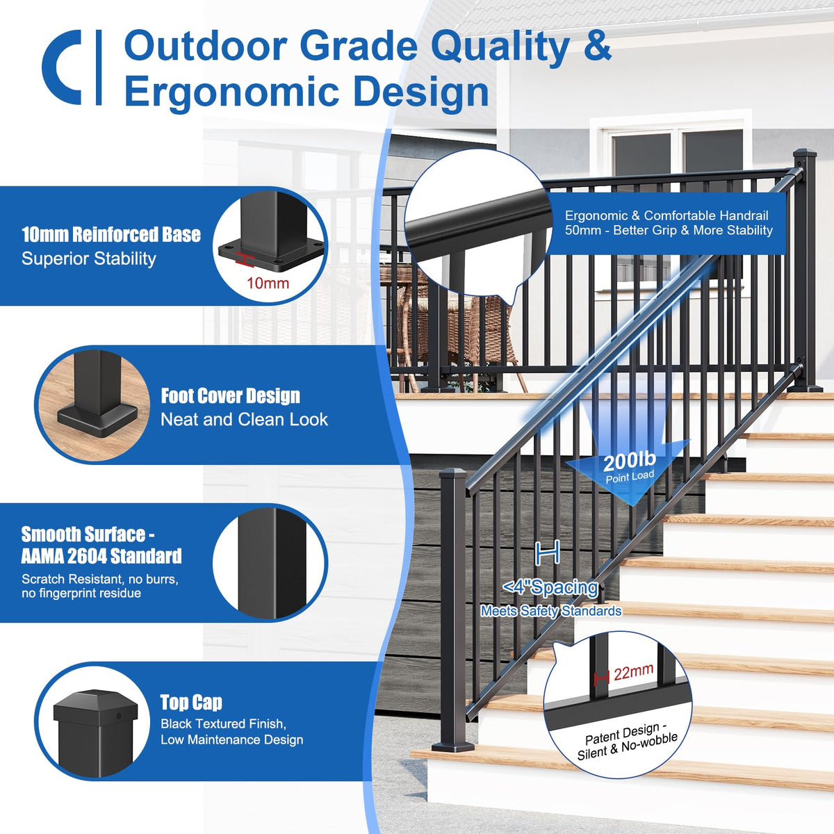 1 Pack 36 in. H x 6 ft. W Aluminum Stair Railing Kit with Post H248528
