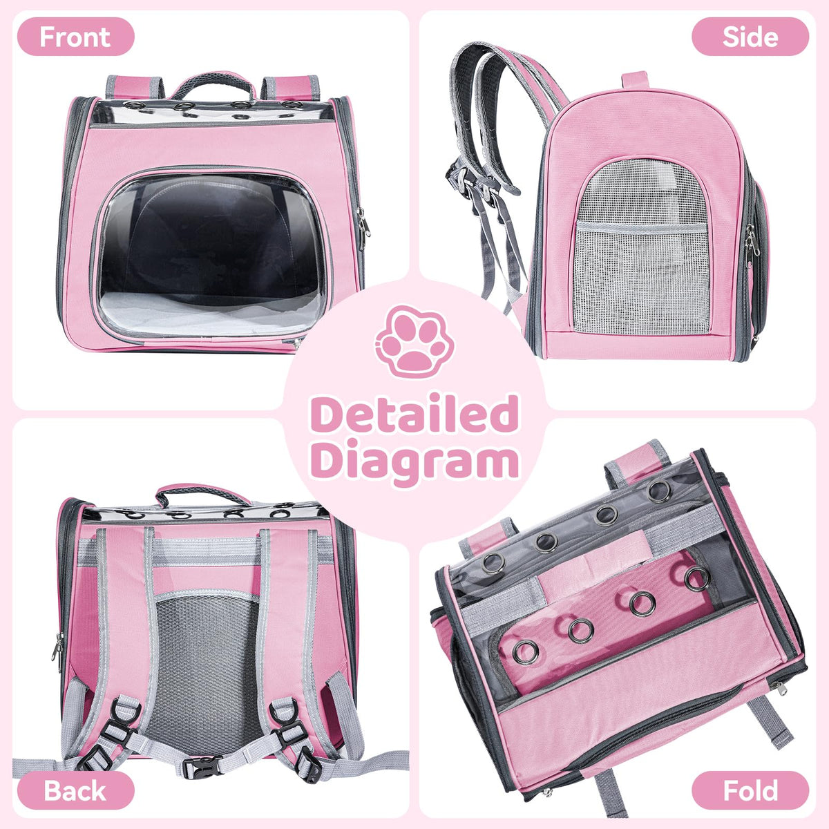 Airline Approved Cat Soft-Sided Carrier Backpack Up to 12 lbs Pink F23185