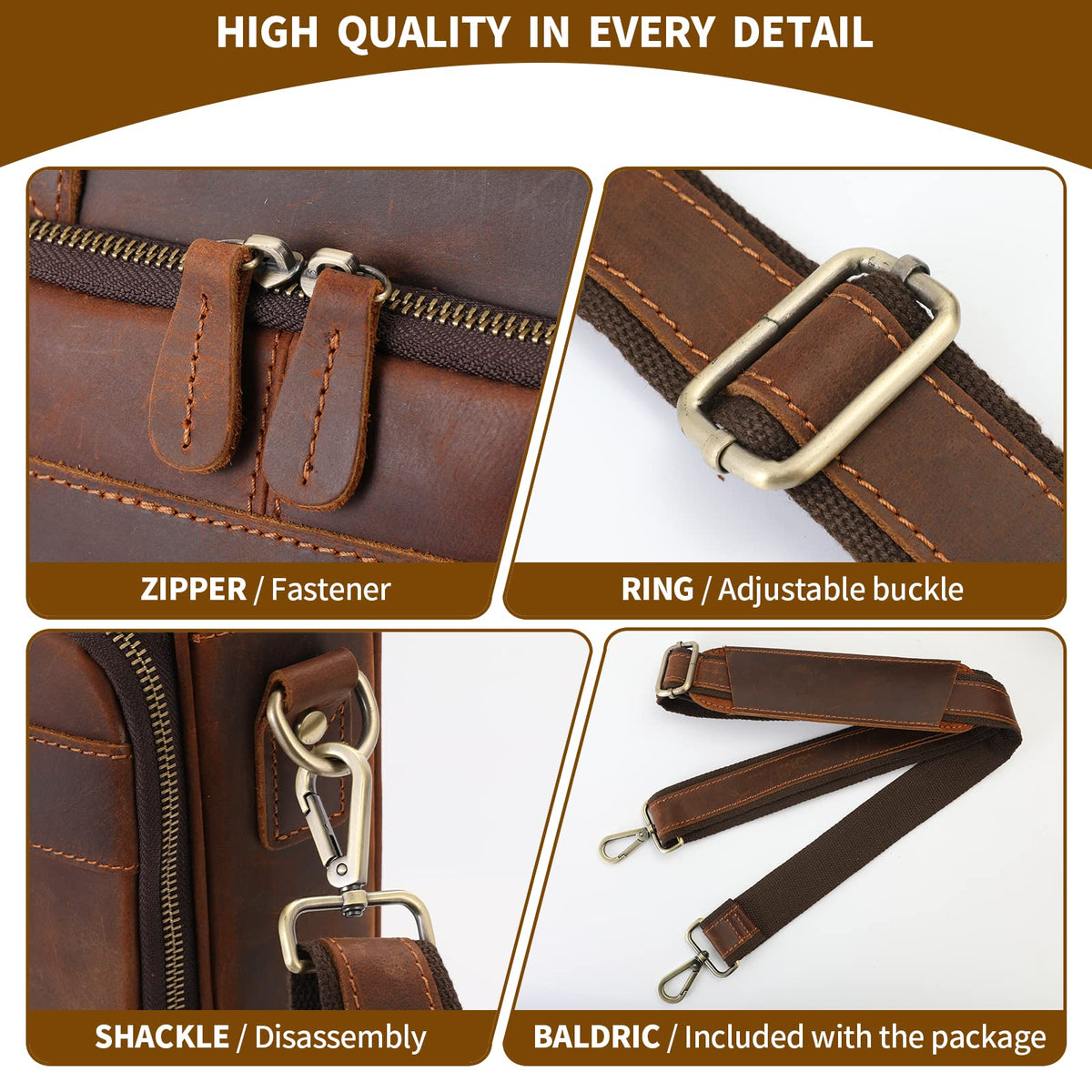 Full Grain Leather Briefcase Fits 15.6 Inch Laptop S7682