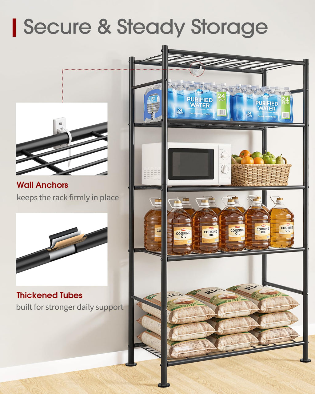 5-Tier Storage Shelves Black with Wheels L612
