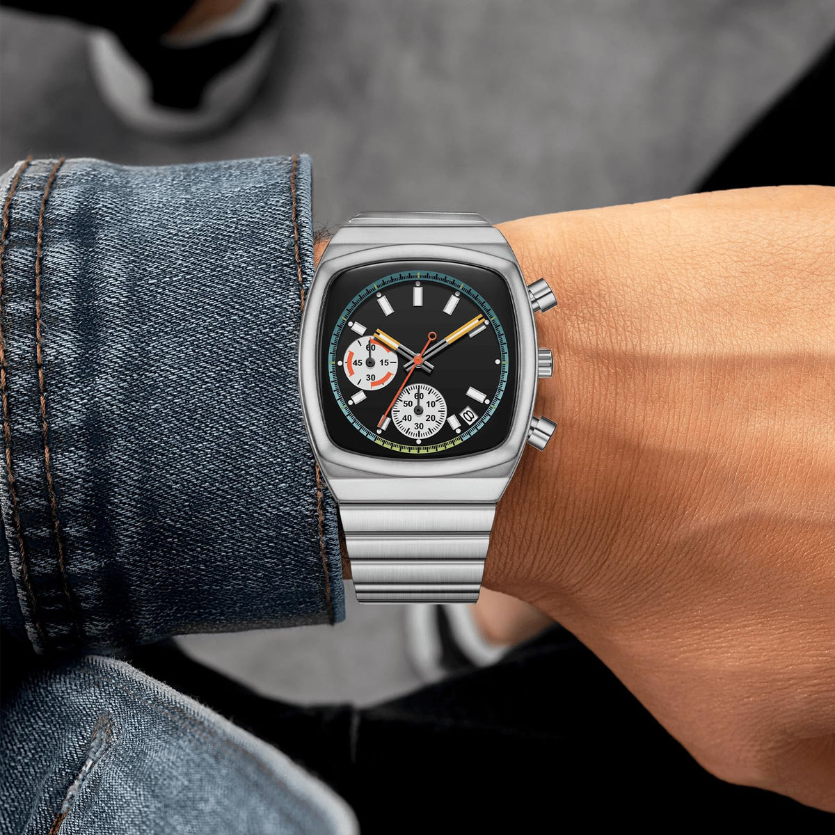 Mens Chronograph Stainless Steel Waterproof Analog Wristwatch T602622
