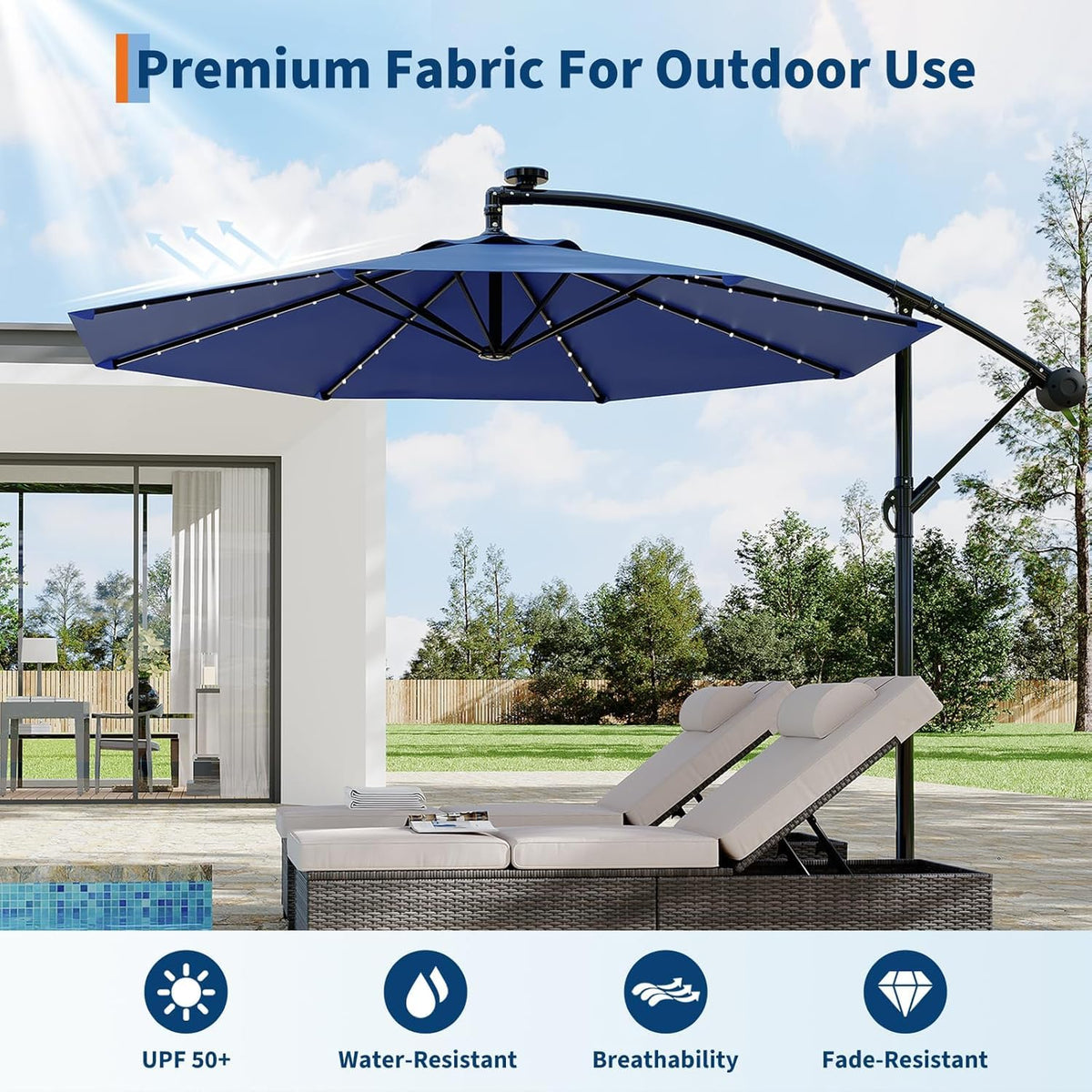 10FT Solar Lights Offset Patio Umbrella with Cross Base N652997