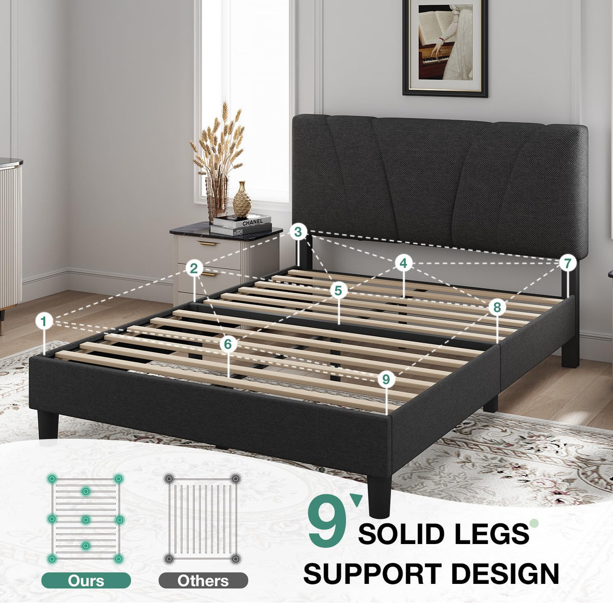 Queen Size Linen Upholstered Bed Frame with Headboard Q42383