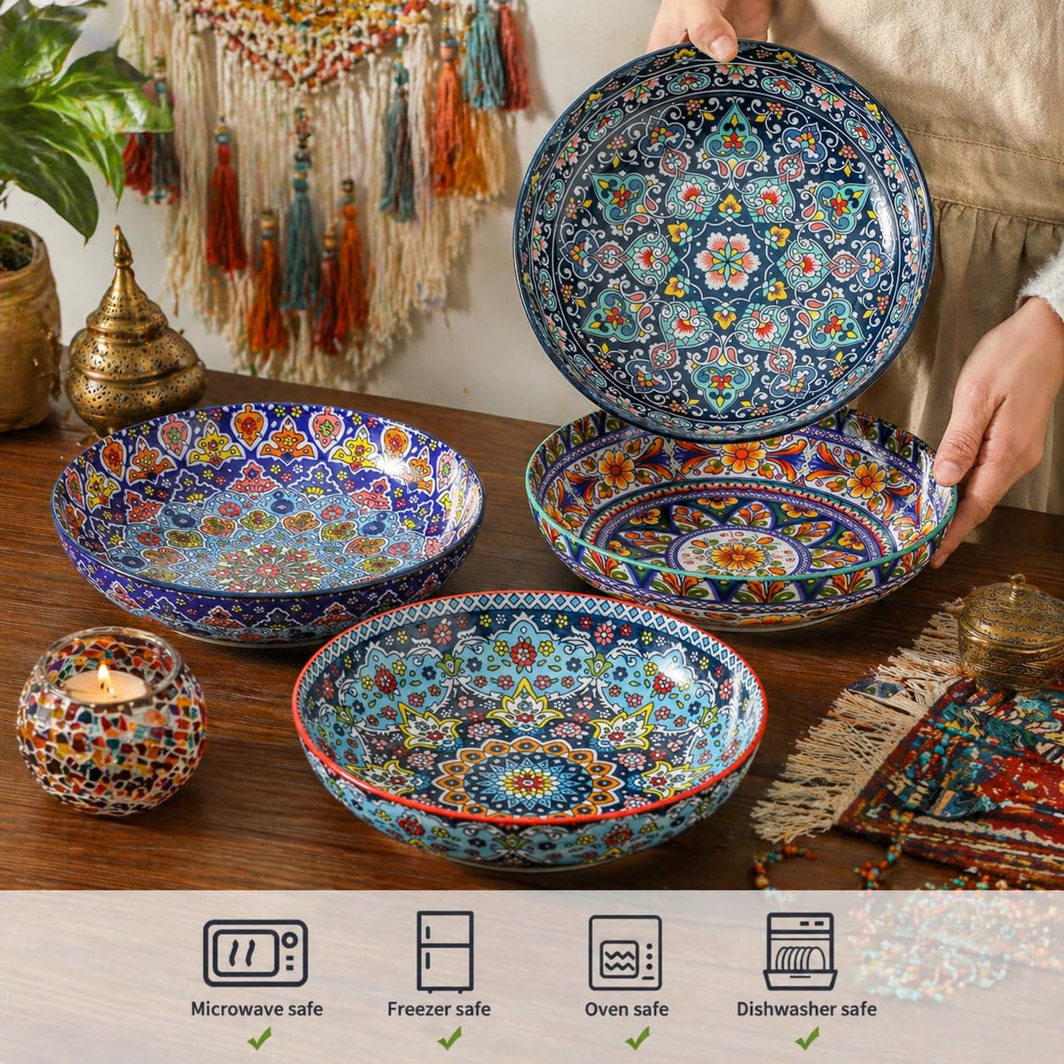 Pasta Bowls Set of 4, 42 oz Ceramic Serving Bowls X480738