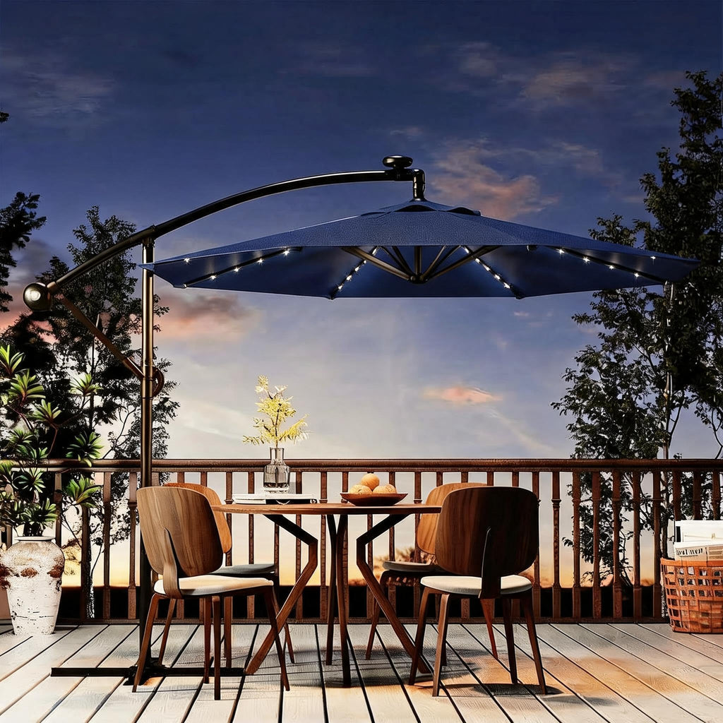 10FT Solar Lights Offset Patio Umbrella with Cross Base N652997