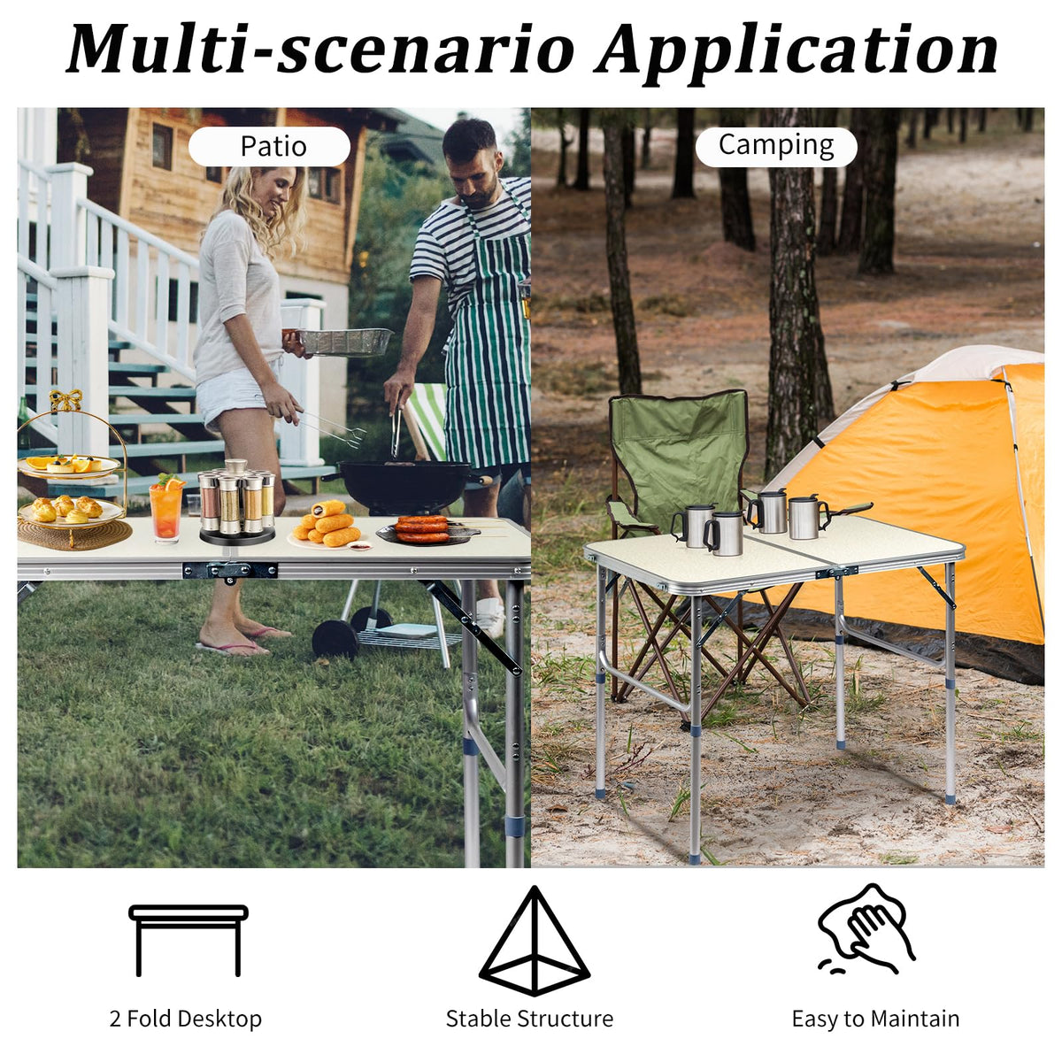 Aluminum Folding Table, Portable and Adjustable Rectangle Table, White (3FT) J81705