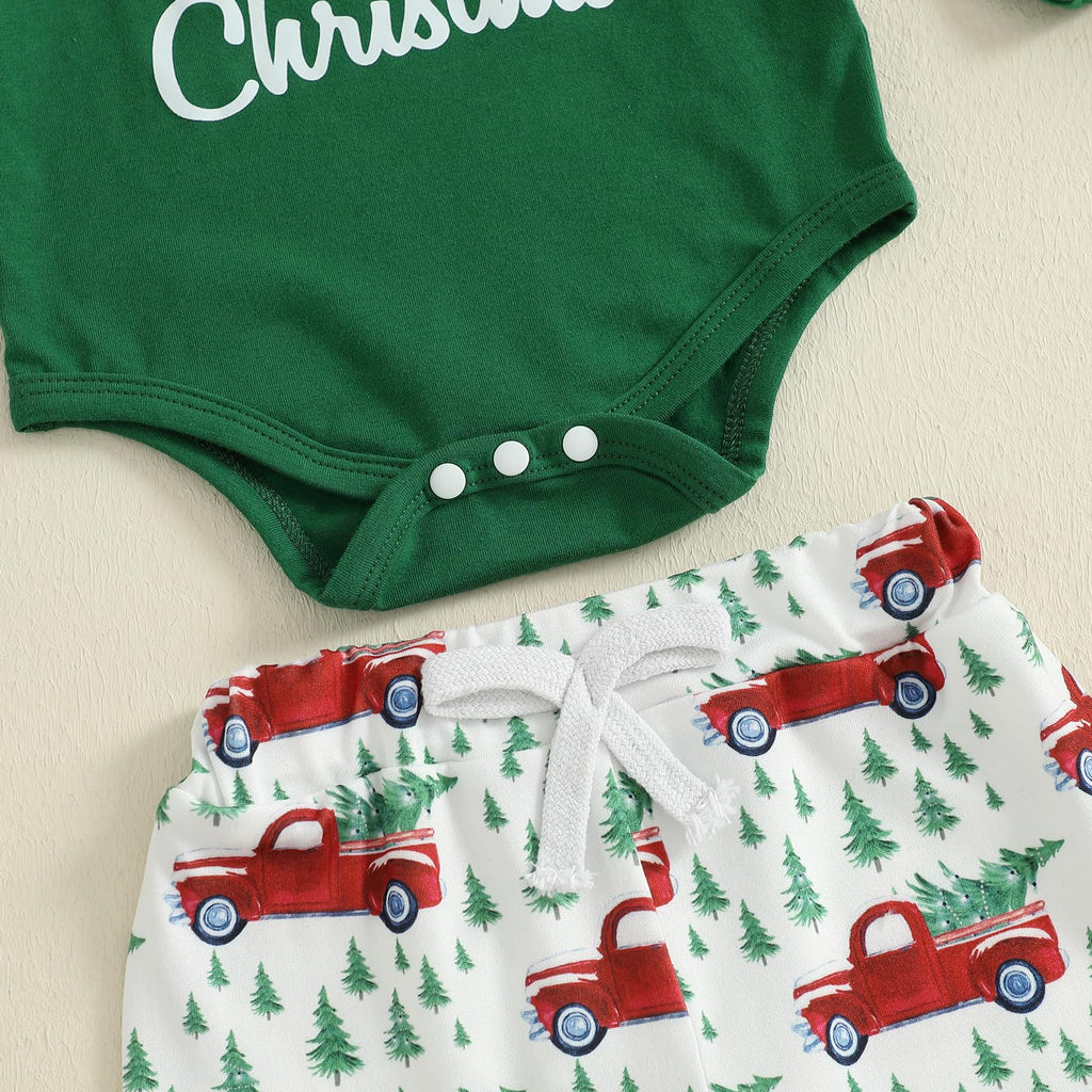 Christmas Baby Boy Long Sleeve Romper Onesie Pants Santa Hat A594