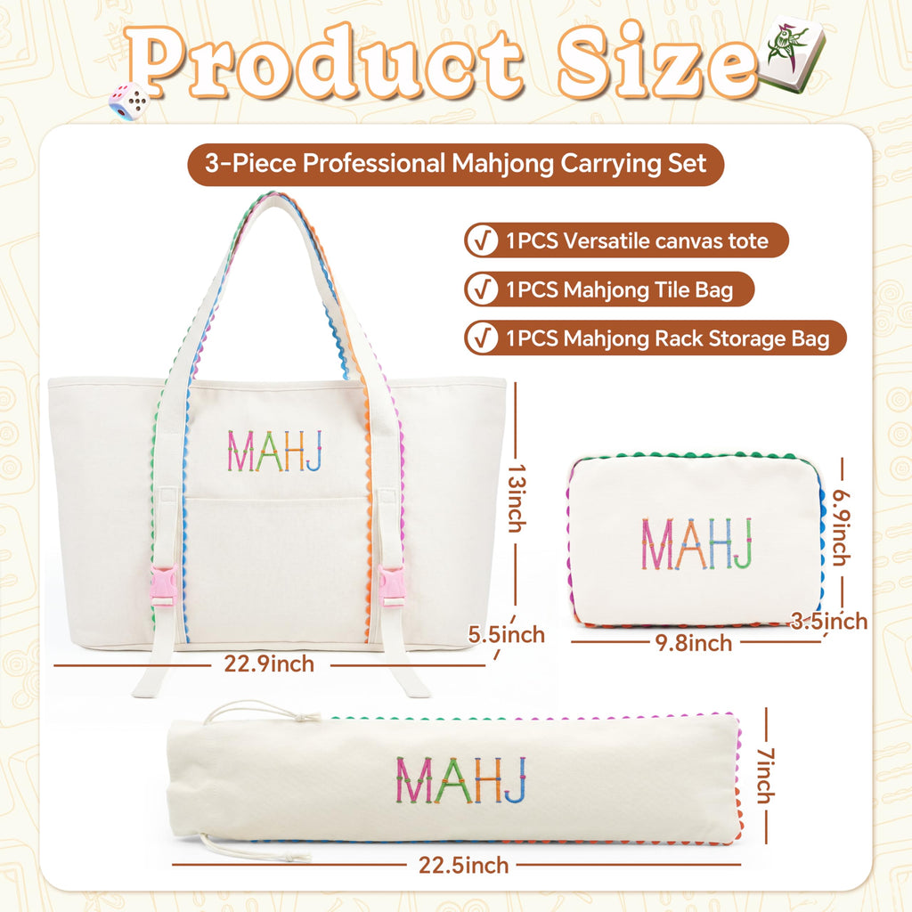 3 Pcs Canvas Mahjong Bag Set V797