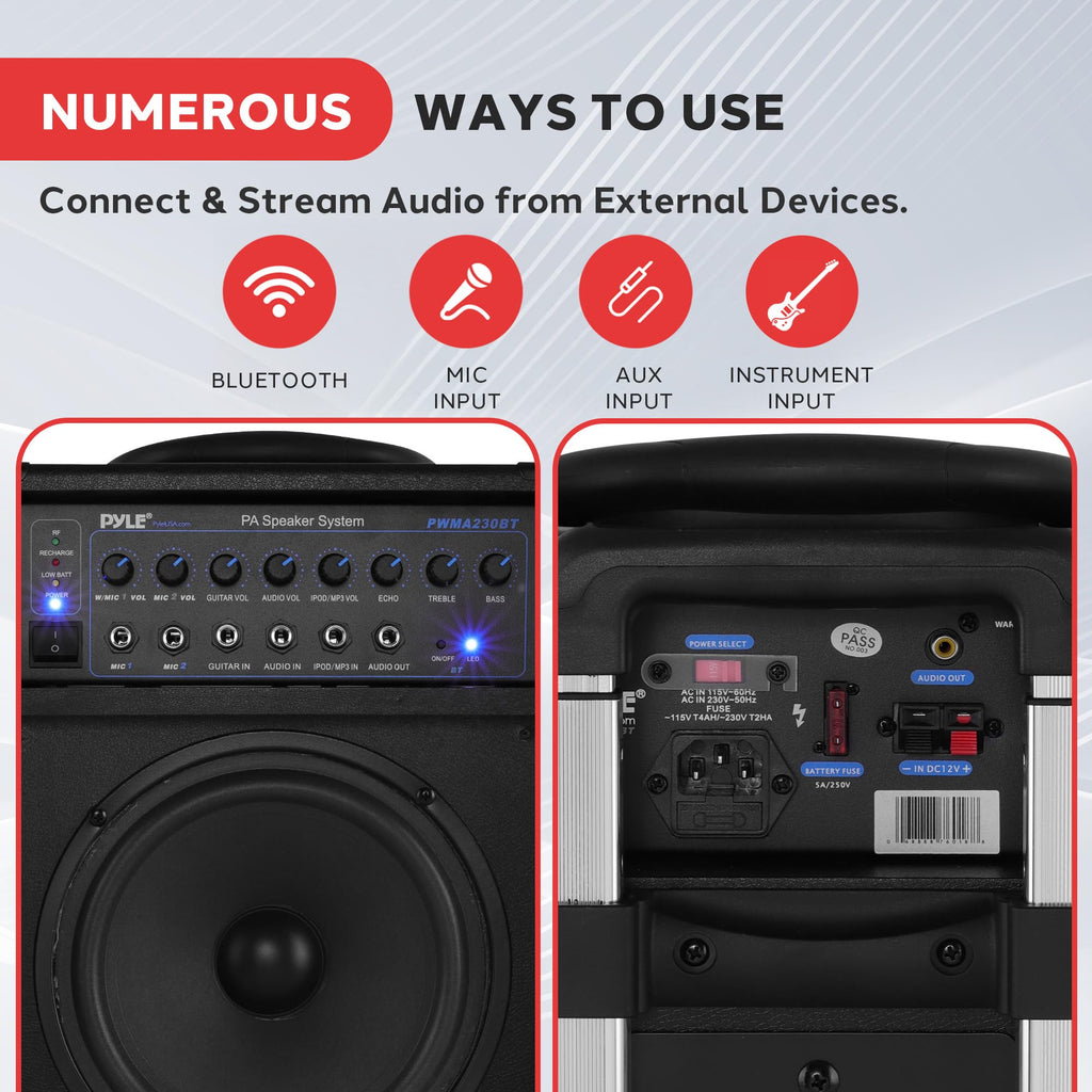 Wireless Portable PA System 400W Bluetooth Compatible Rechargeable Battery Powered Speaker Microphone Set C55546