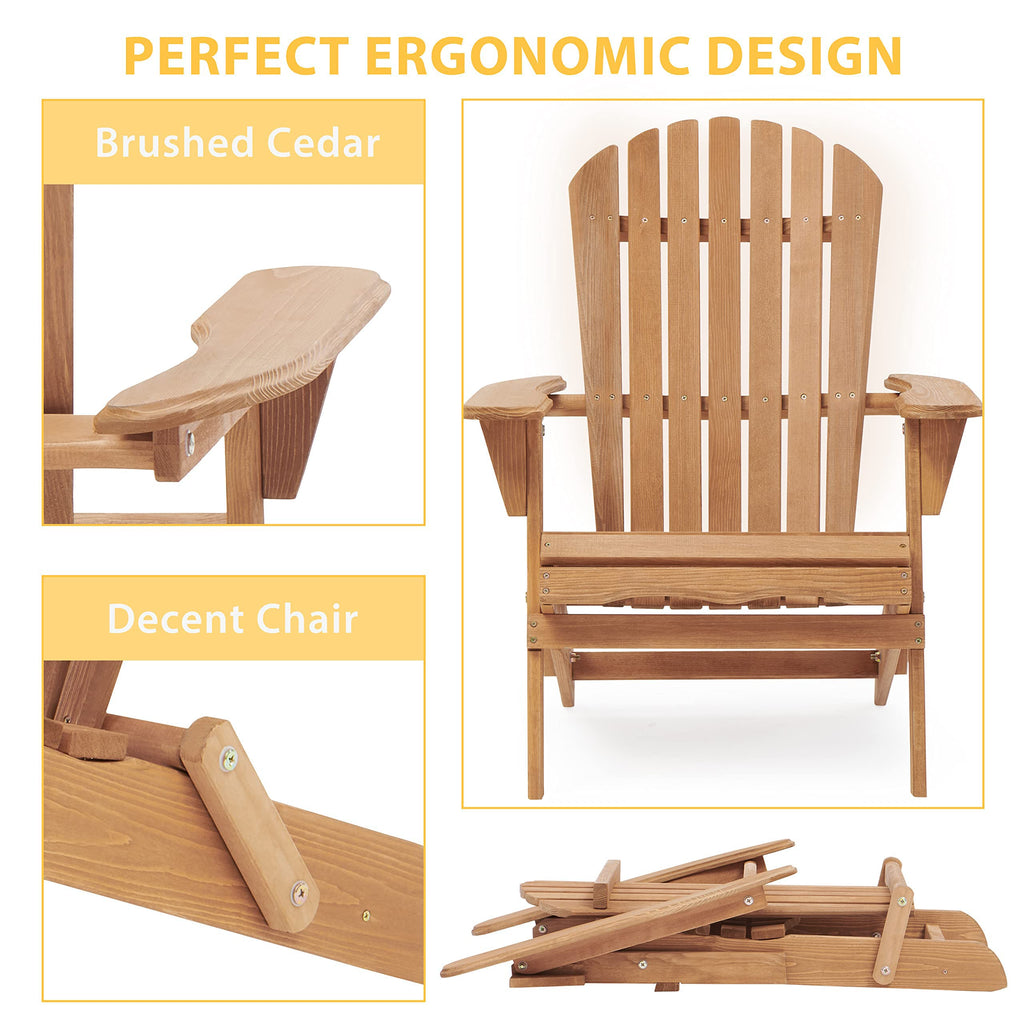 Wooden Folding Adirondack Chair Set of 2 Solid Cedar Light Brown V1053